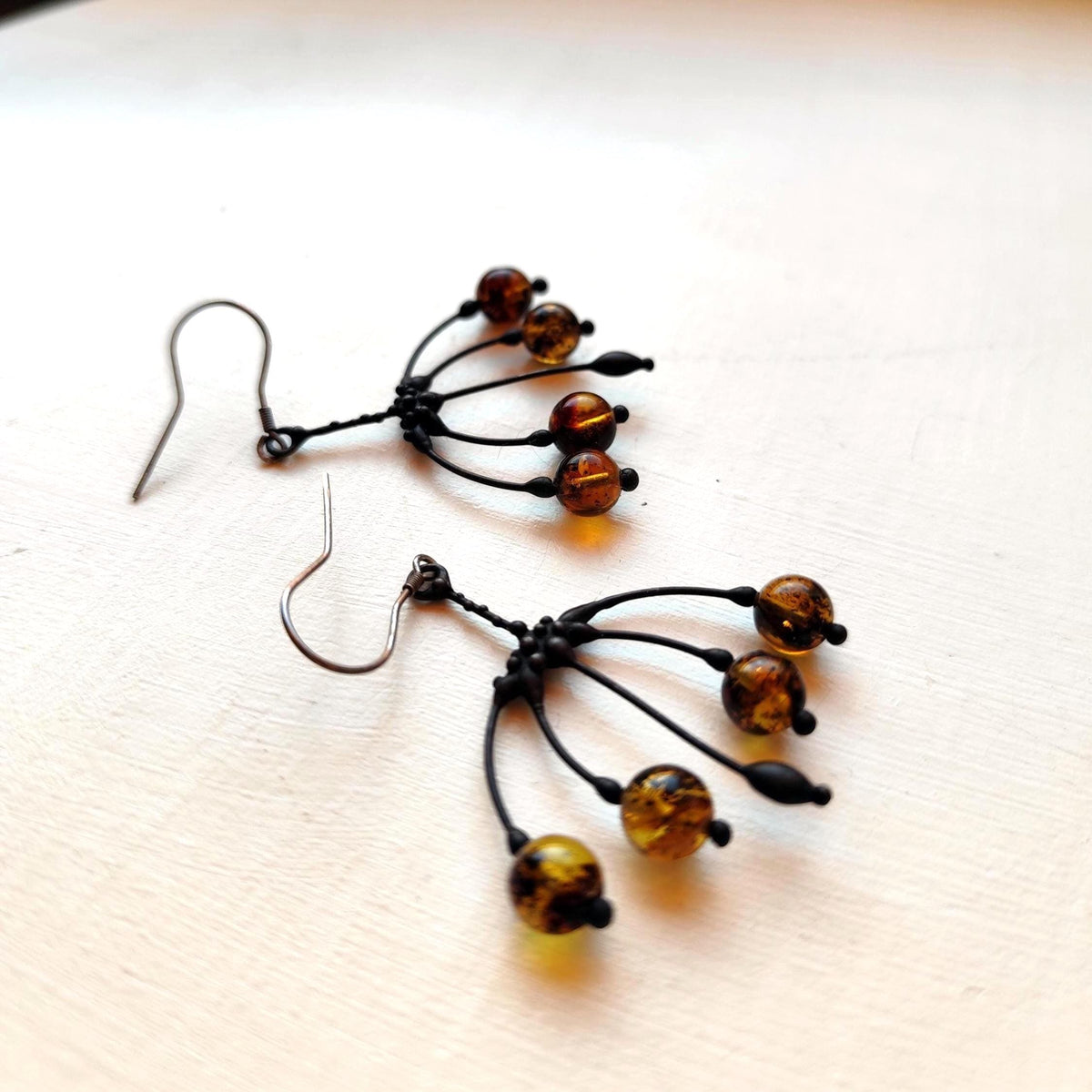 Amber Flower Earrings – Blackened Copper