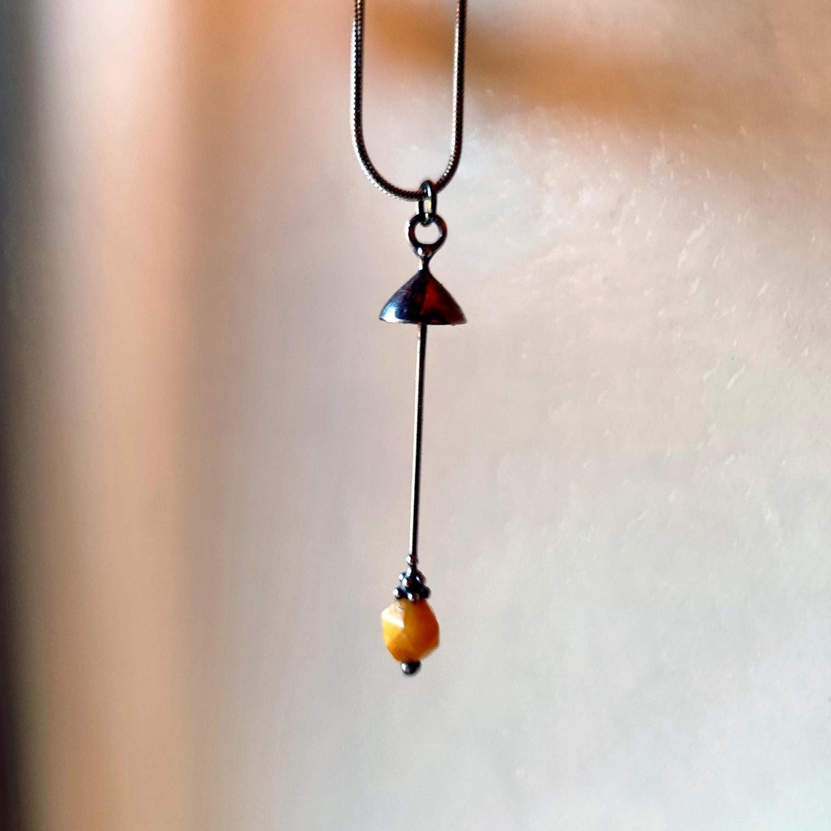 Yellow Jade Mushroom Pendant Necklace – Silver Tone