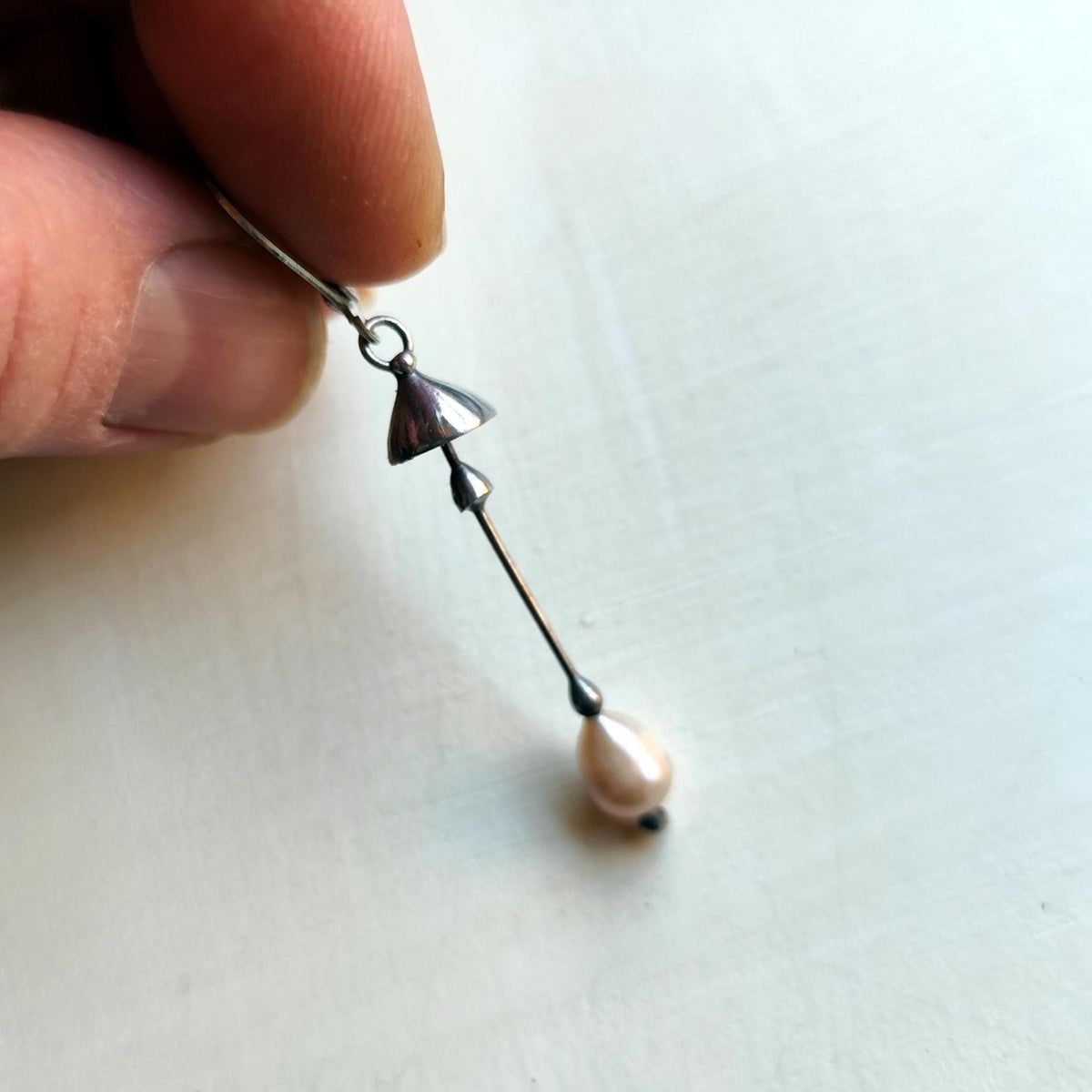 White Pearl Mushroom Single Earring – Silver Tone Copper Mycology