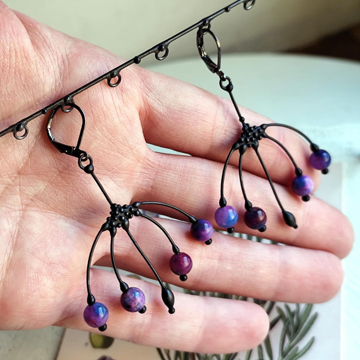 Sugilite Flower Earrings – Blackened Copper
