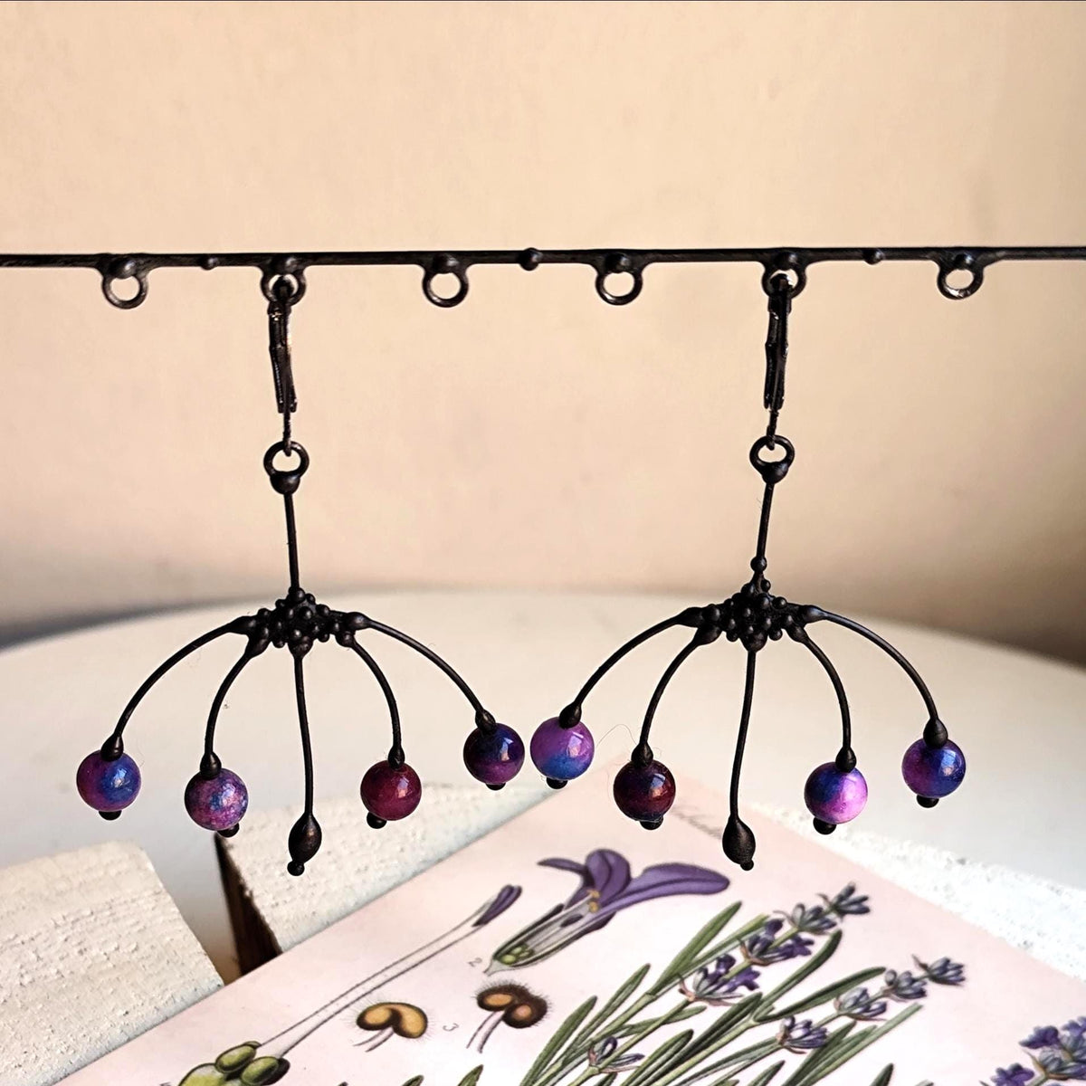 Sugilite Flower Earrings – Blackened Copper