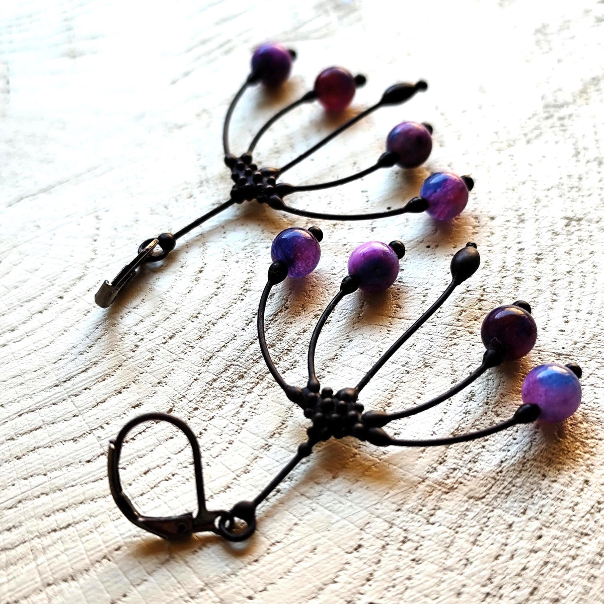 Sugilite Flower Earrings – Blackened Copper