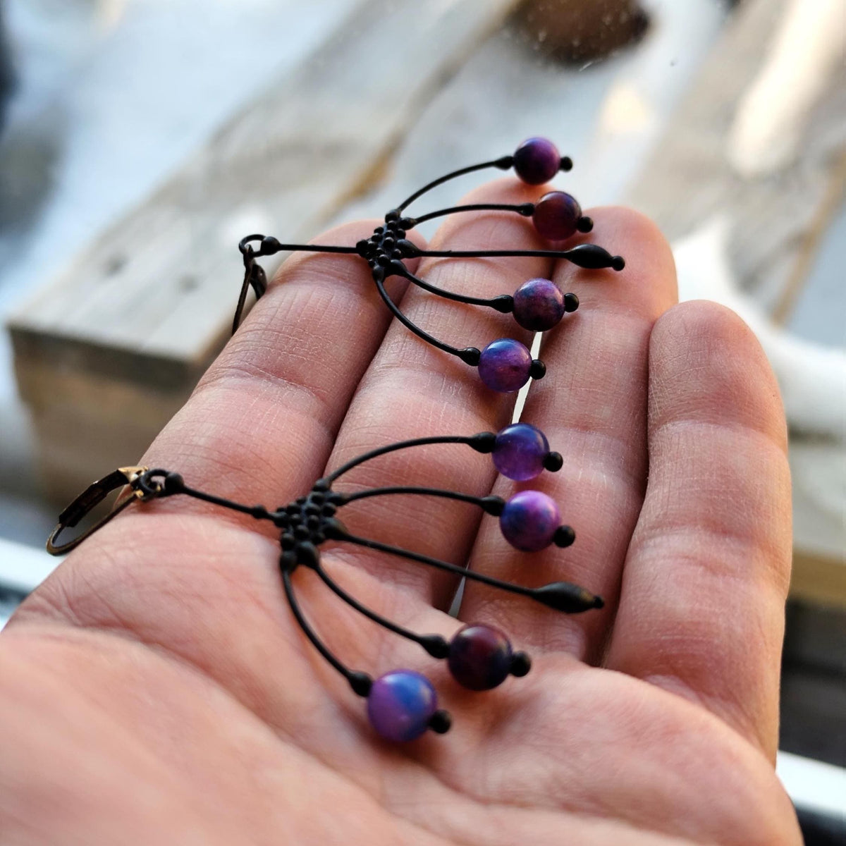 Sugilite Flower Earrings – Blackened Copper