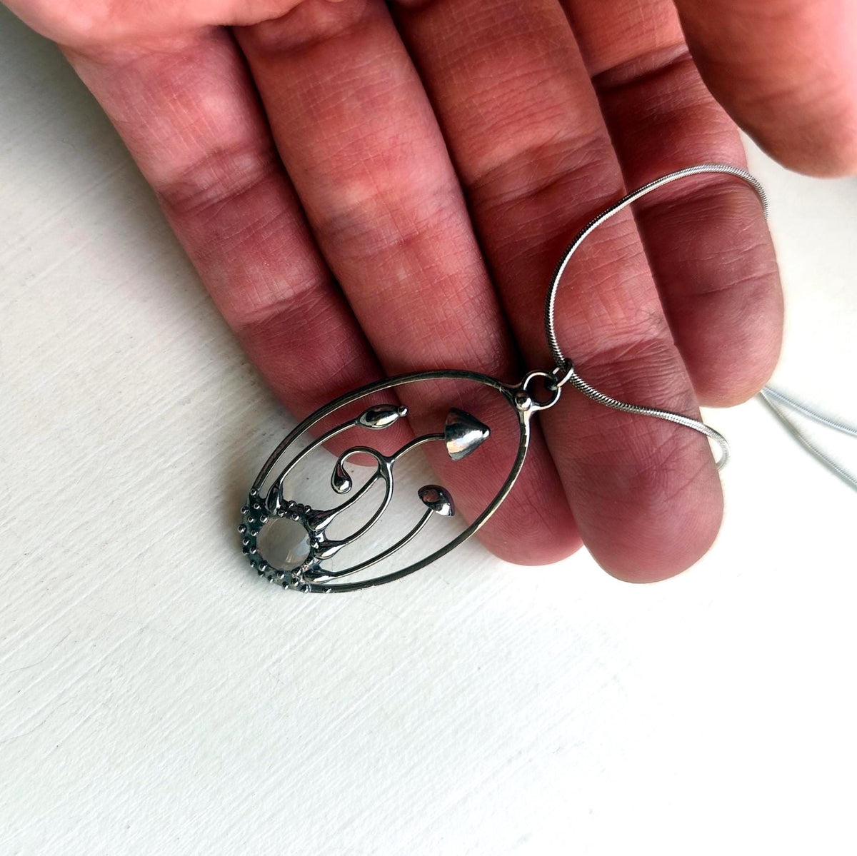Clear Glass Mushroom Pendant Necklace – Blackened Copper