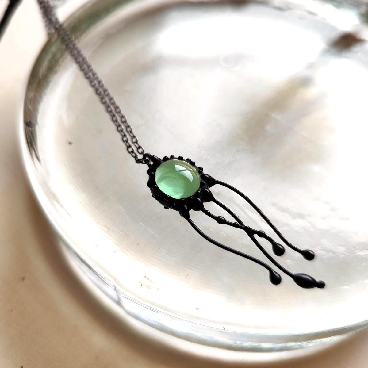 Green Glass Jellyfish Necklace – Copper & Pewter
