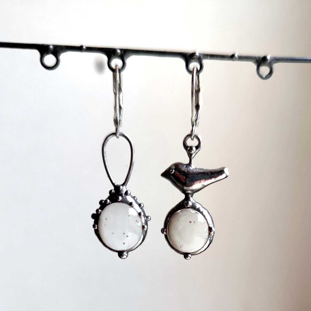 Silver Tone Mismatched Bird Earrings