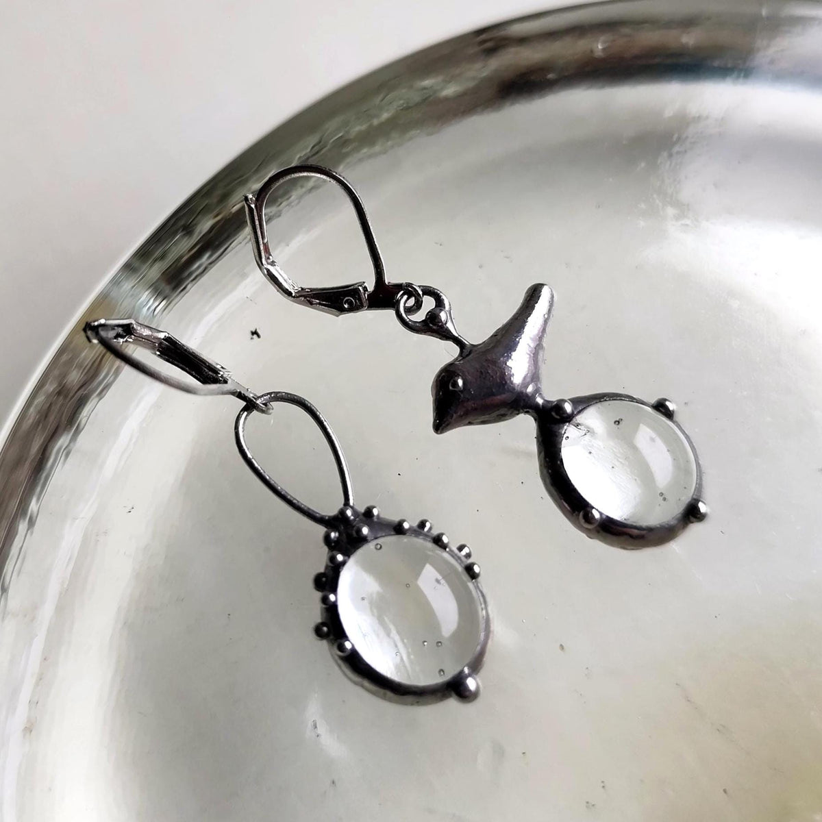 Silver Tone Mismatched Bird Earrings
