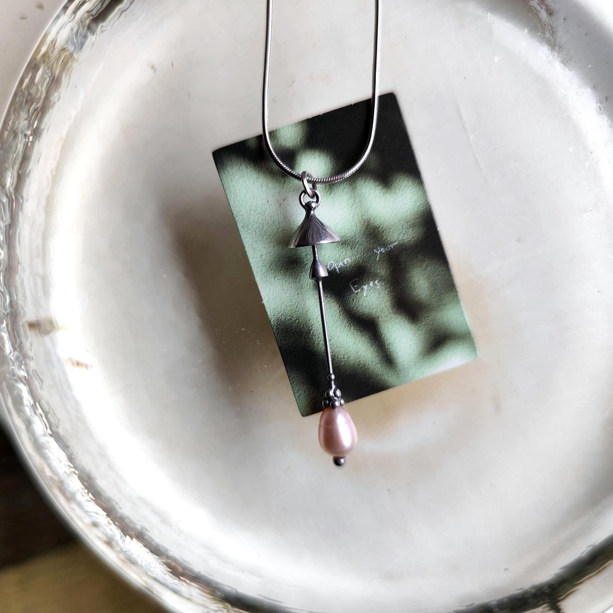 Pearl Mushroom Necklace – Silver Tone