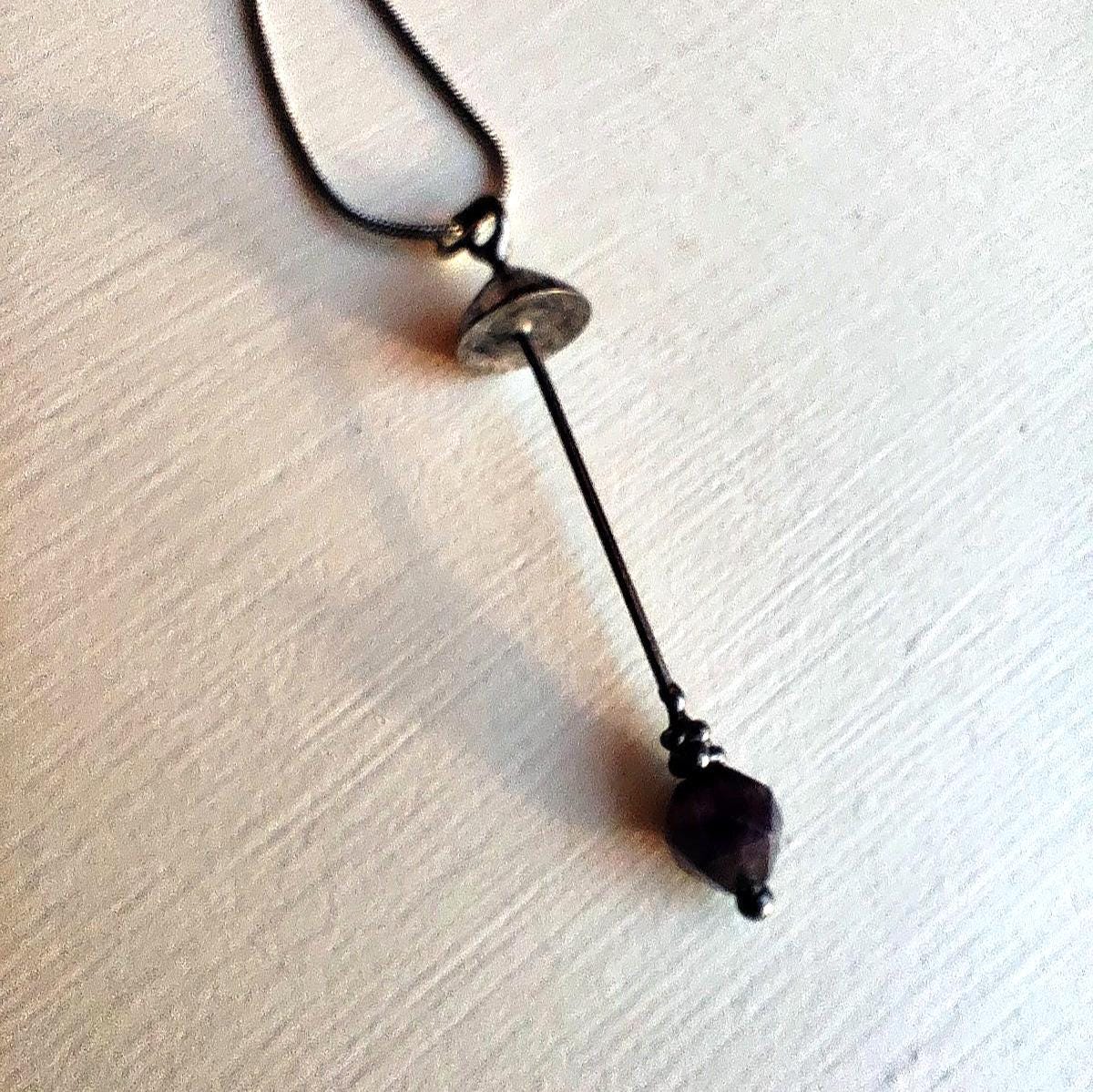 Amethyst Mushroom Pendant Necklace – Silver Tone