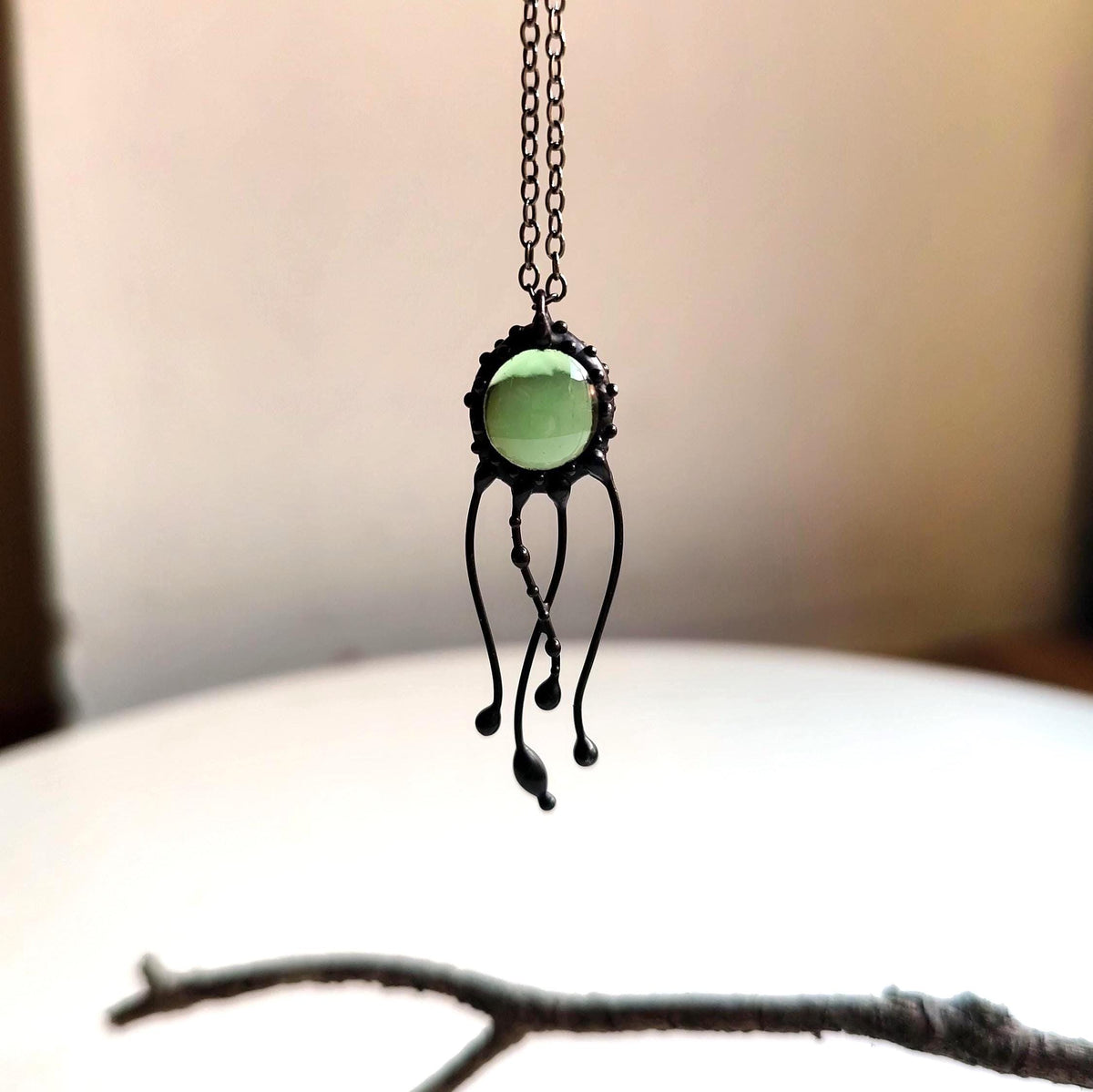 Green Glass Jellyfish Necklace – Copper & Pewter