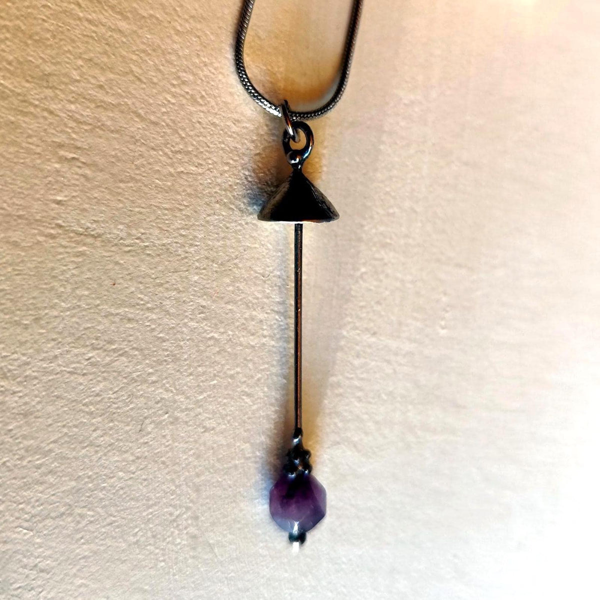 Amethyst Mushroom Pendant Necklace – Silver Tone