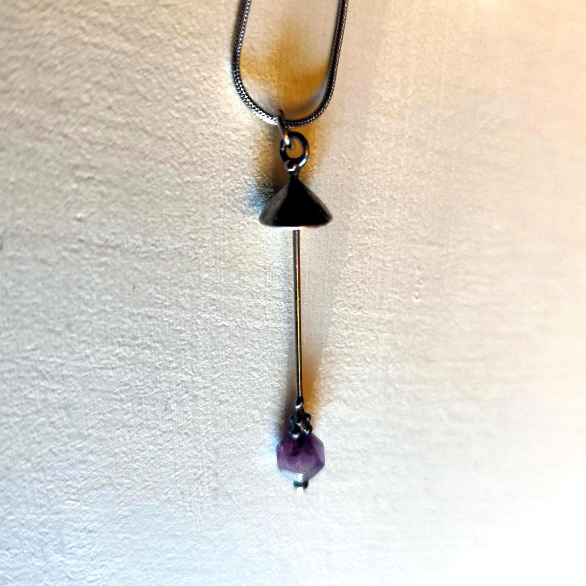 Amethyst Mushroom Pendant Necklace – Silver Tone