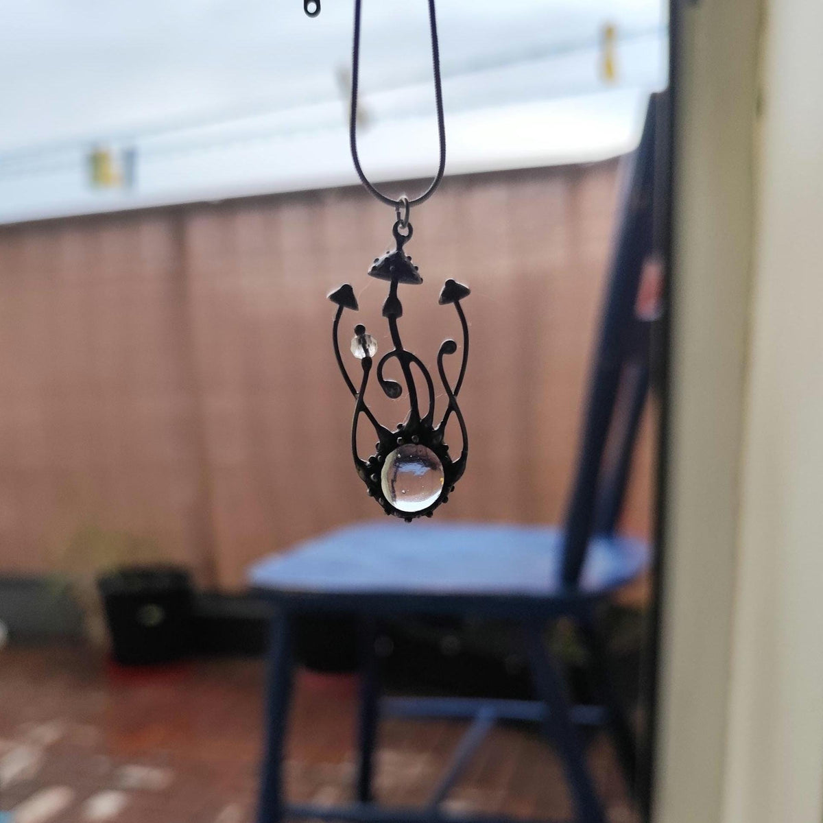 Clear Glass Mushroom Necklace – Silver Tone