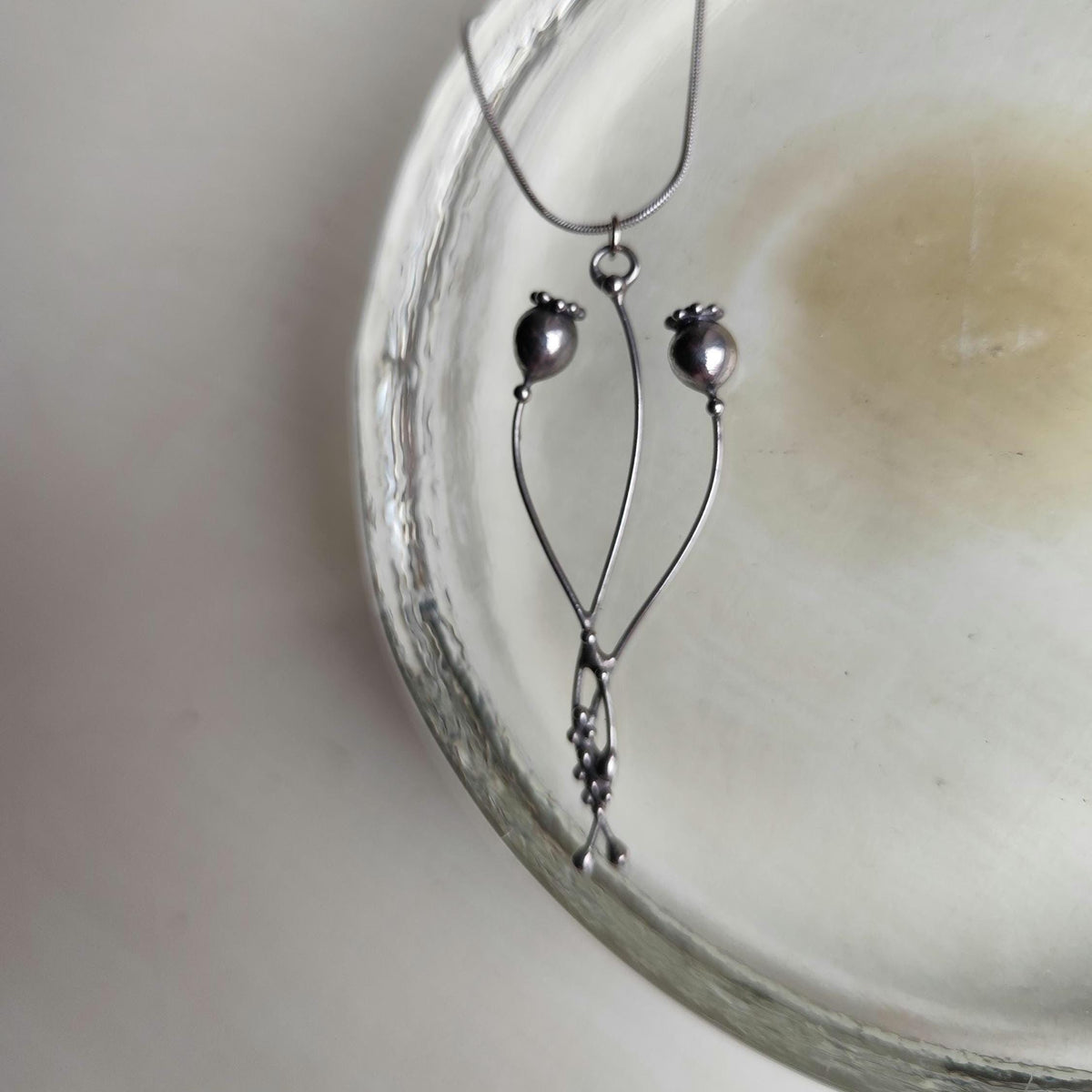 Silver Tone Poppy Seed Pod Necklace