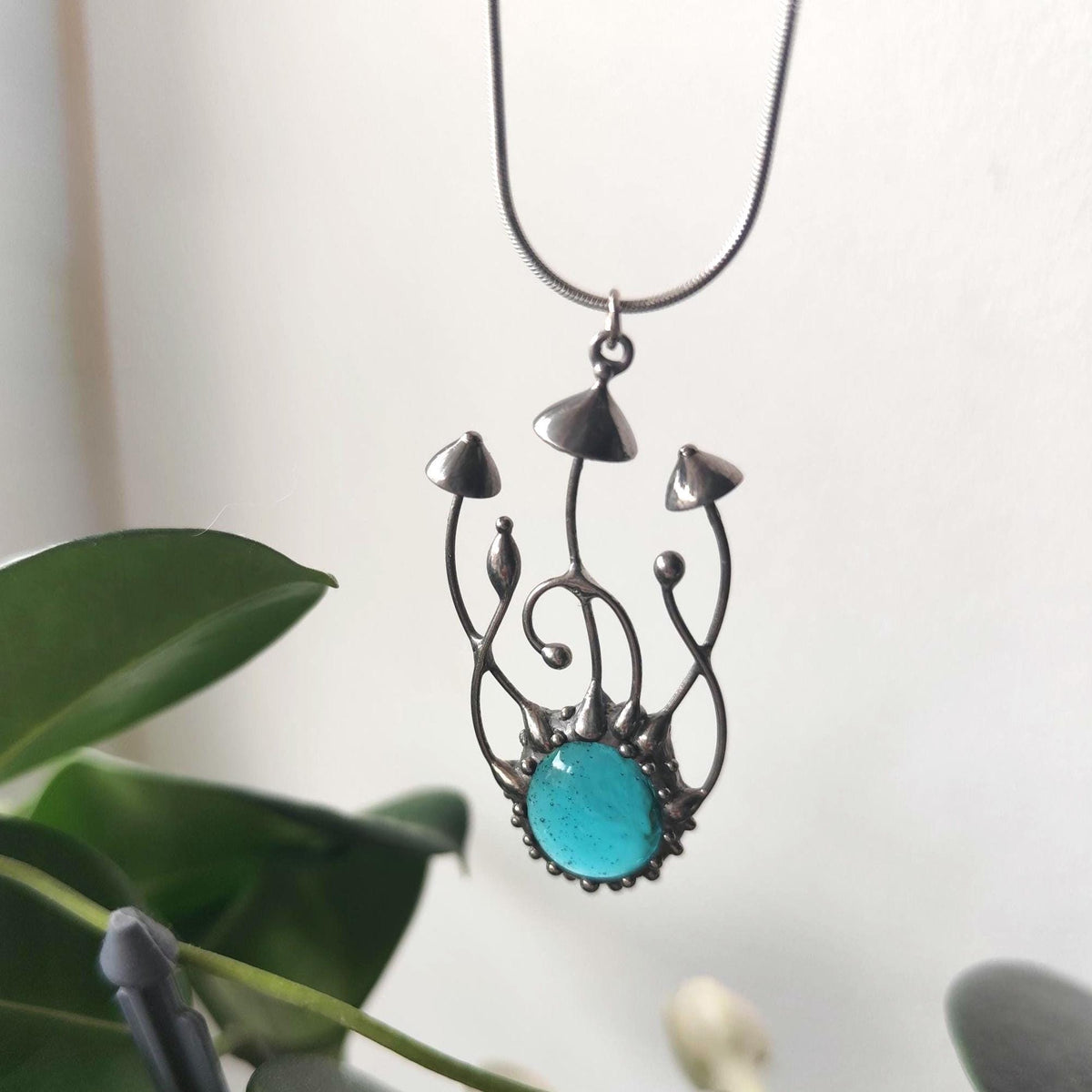 Silver Tone Mushroom Pendant Necklace – Copper & Pewter Nature