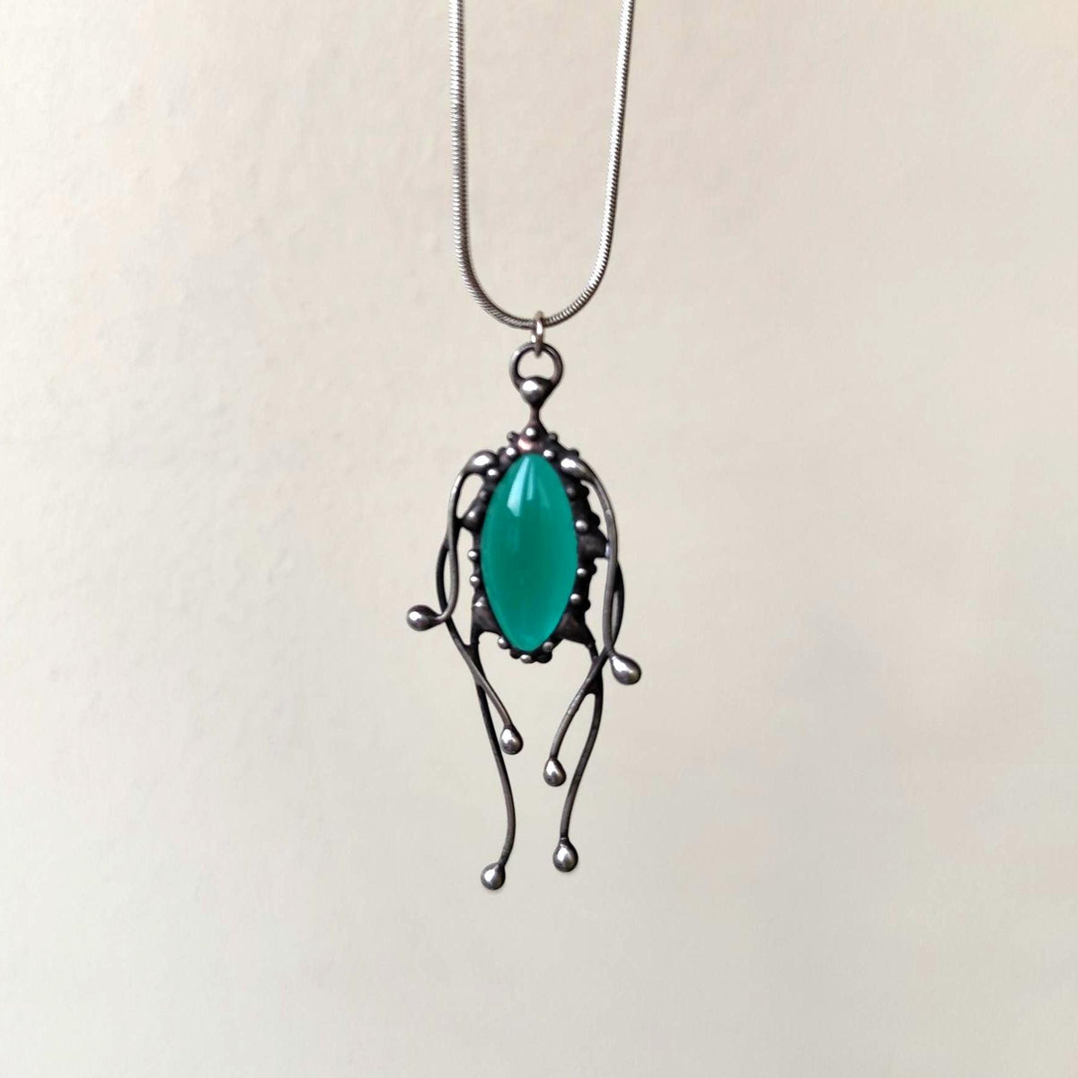 Green Stained Glass Jellyfish Pendant Necklace – Blackened Copper
