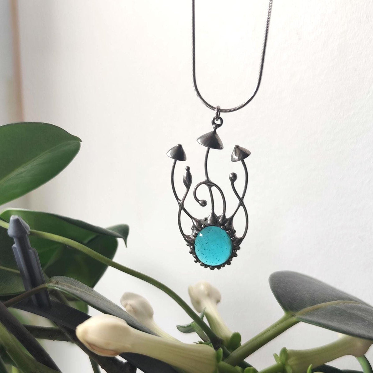Silver Tone Mushroom Pendant Necklace – Copper & Pewter Nature