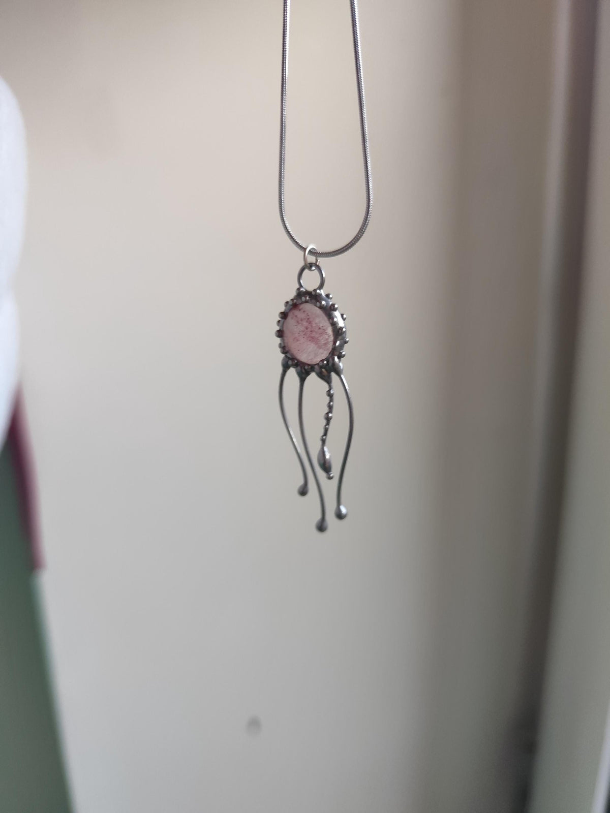 Pink Quartz Jellyfish Pendant Necklace – Silver Tone