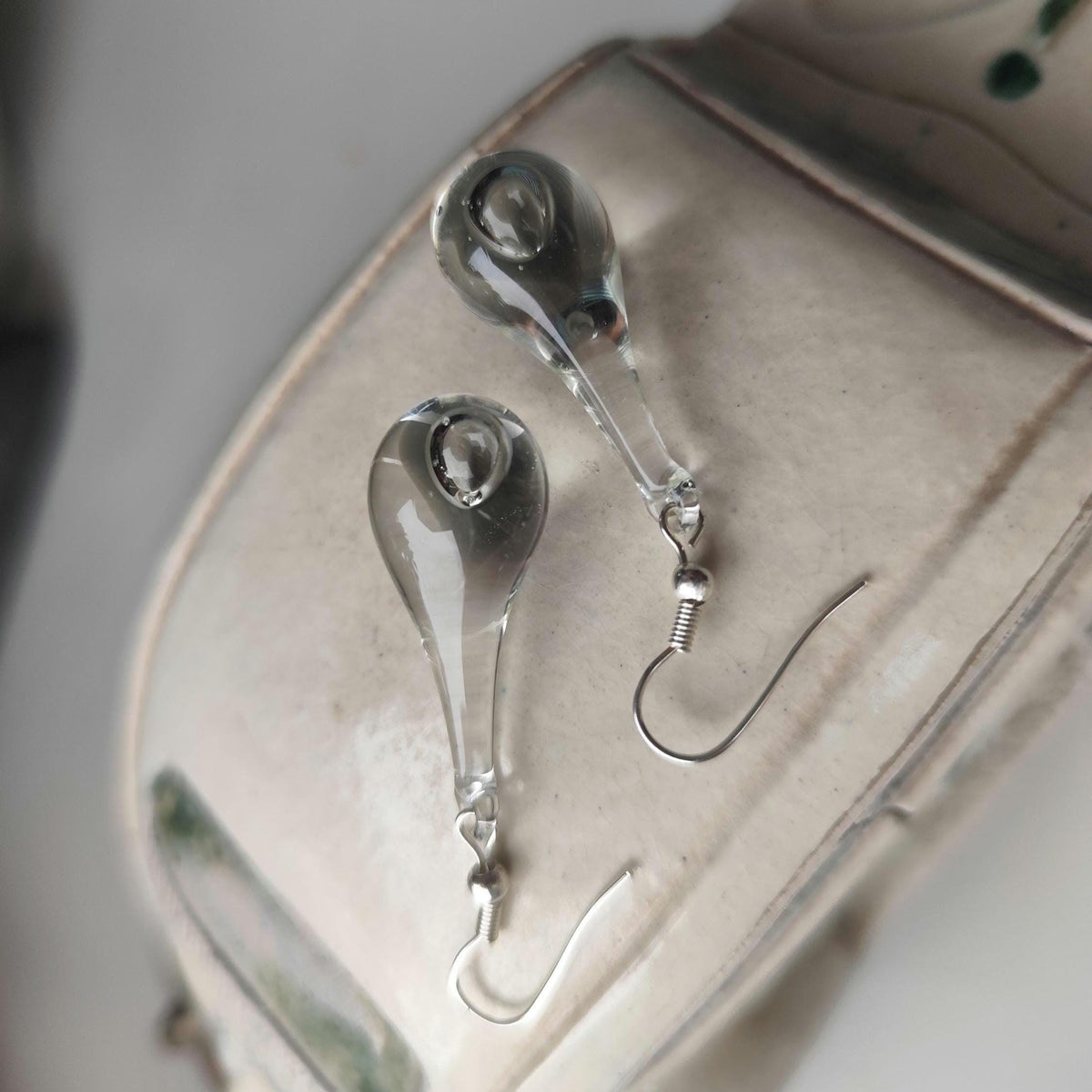 Handblown Clear Glass Teardrop Earrings