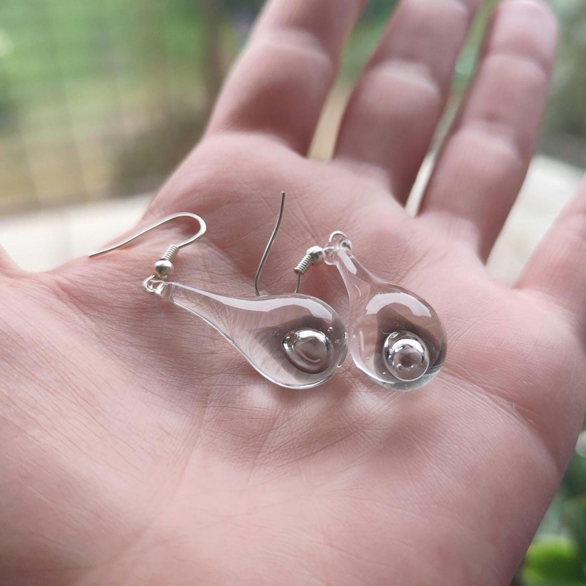 Handblown Clear Glass Teardrop Earrings