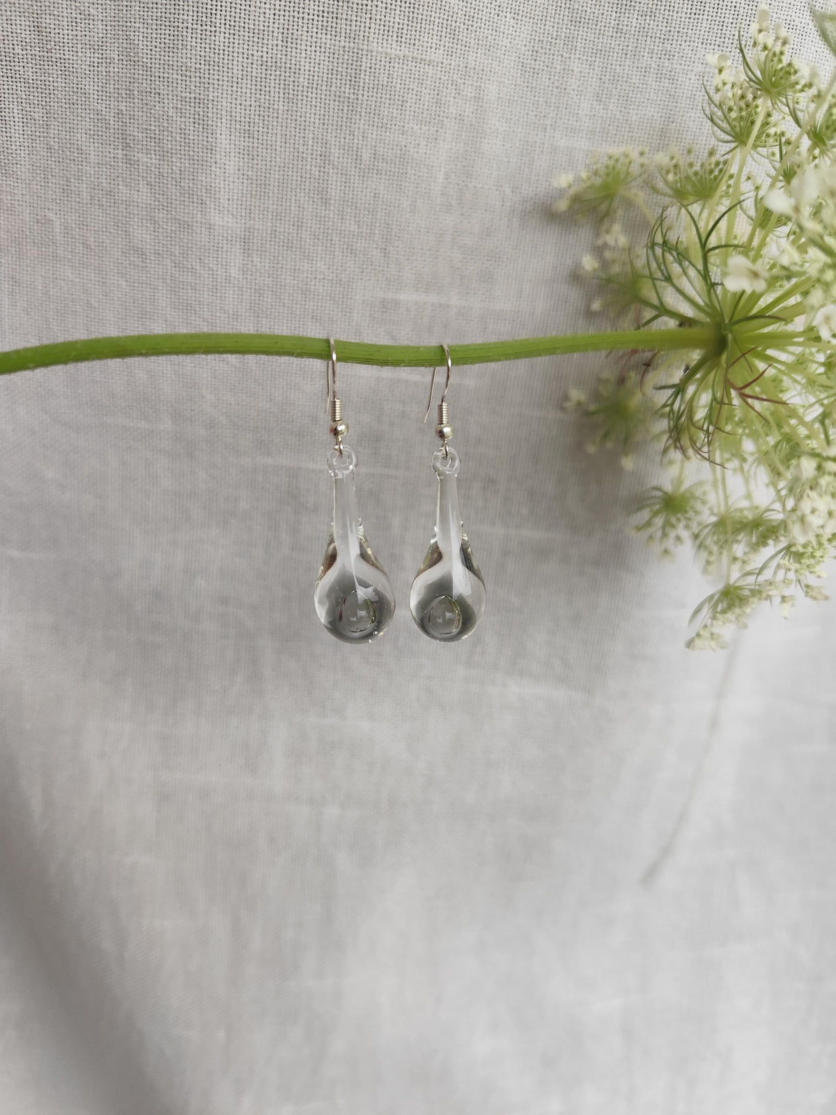 Handblown Clear Glass Teardrop Earrings with Loop Detail