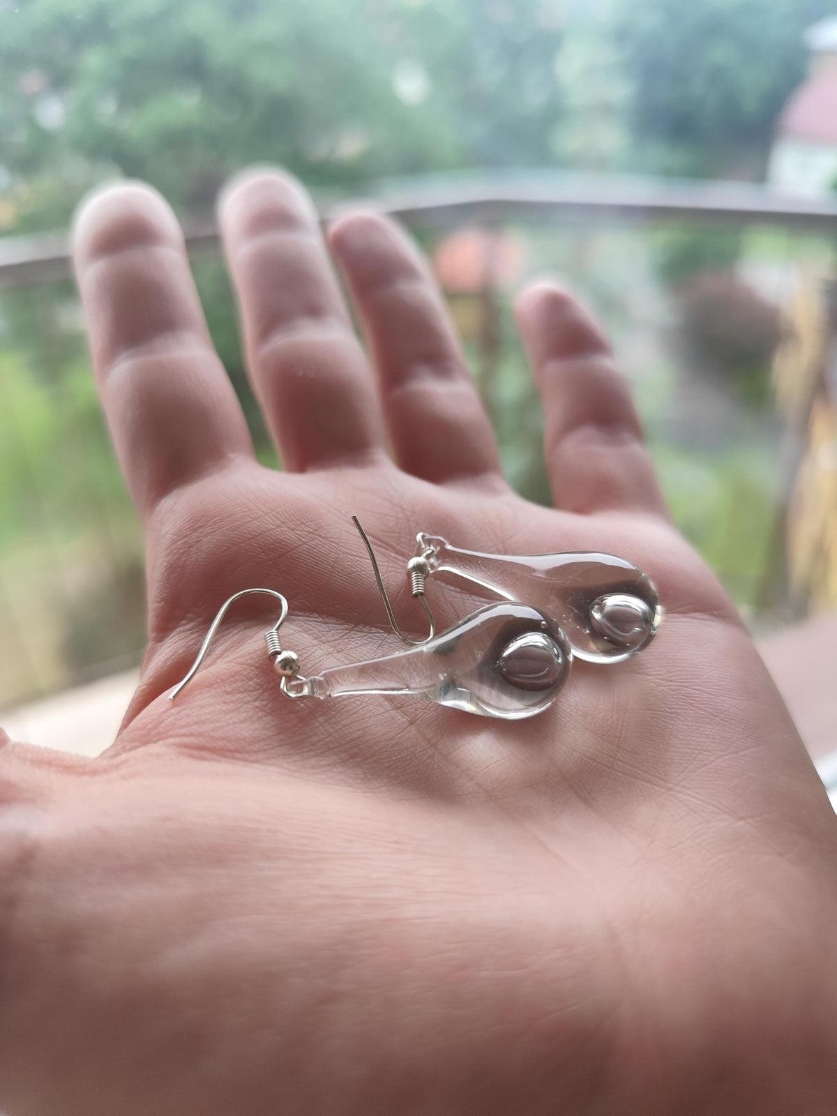 Handblown Clear Glass Teardrop Earrings