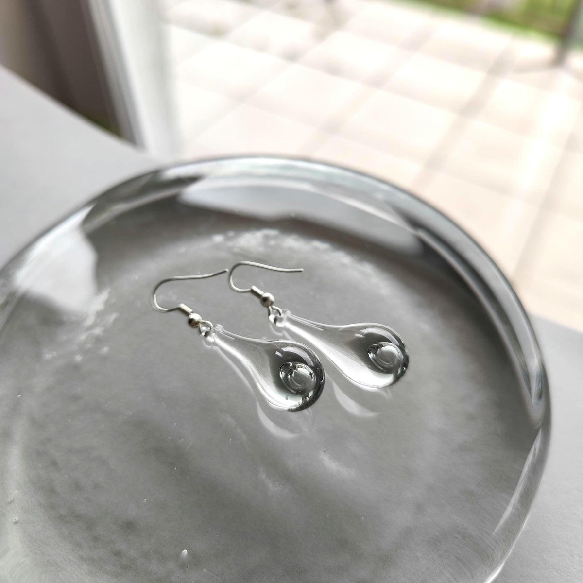 Handblown Clear Glass Teardrop Earrings with Loop Detail
