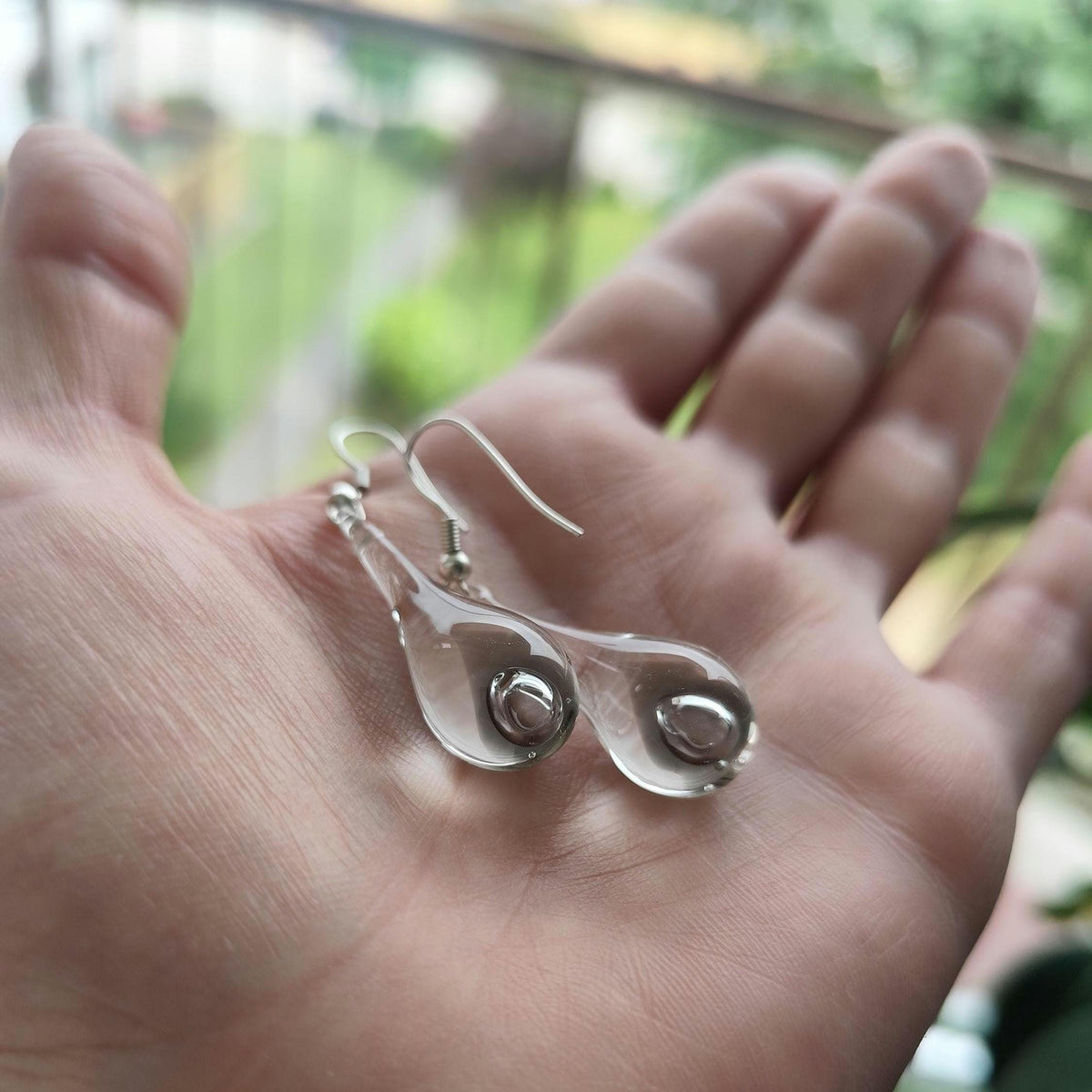 Handblown Clear Glass Teardrop Earrings with Loop Detail