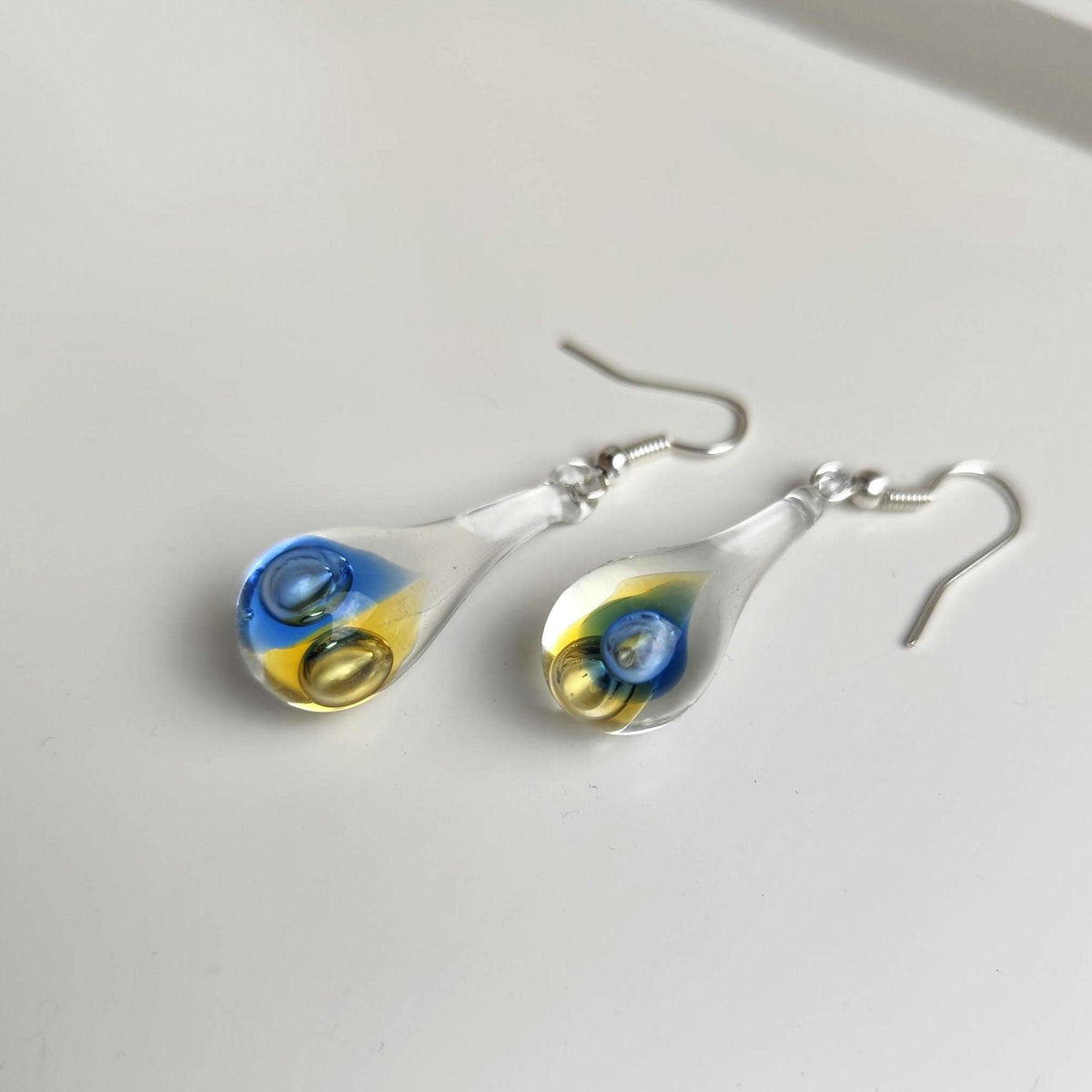 Blue and Amber Glass Drop Earrings