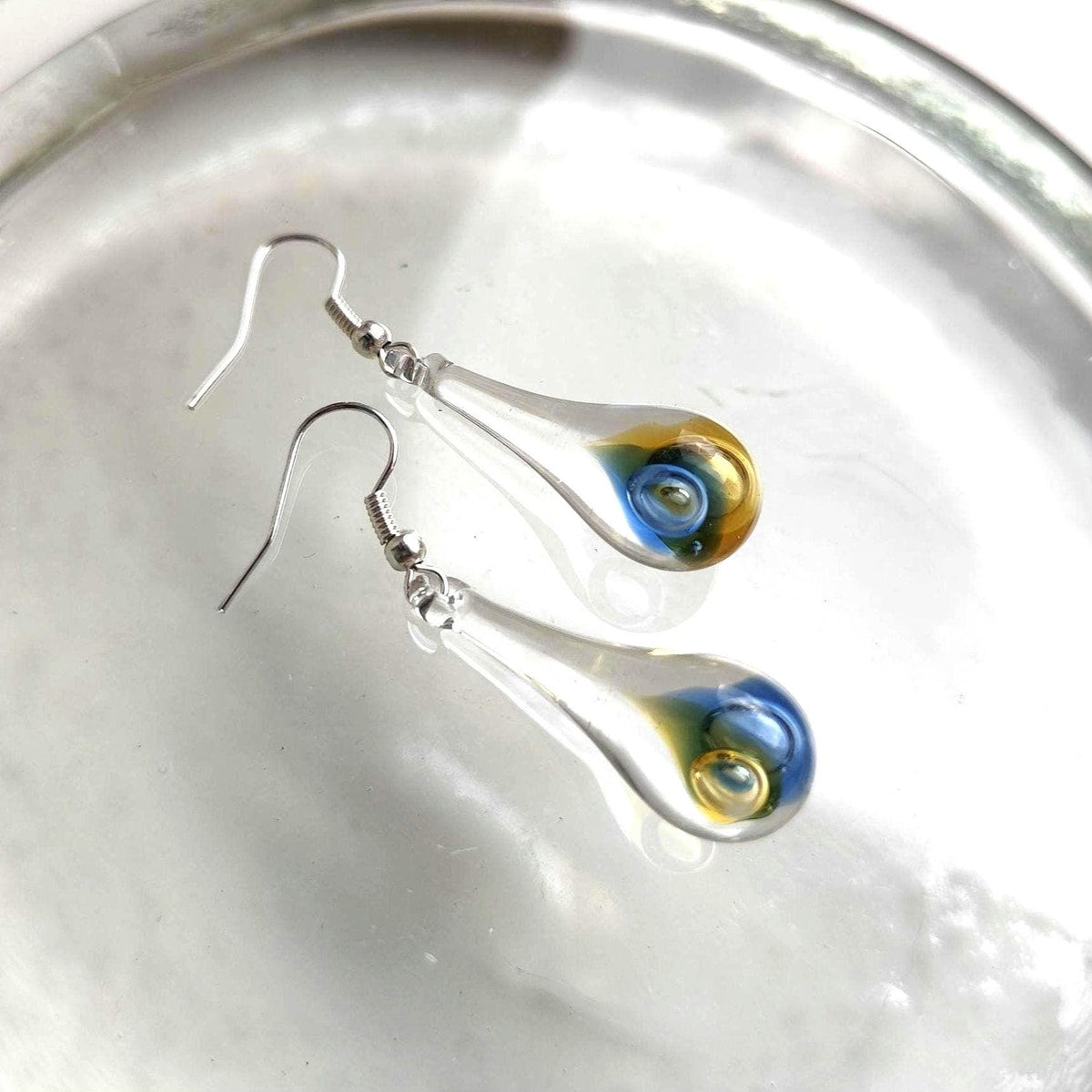 Blue and Amber Glass Drop Earrings