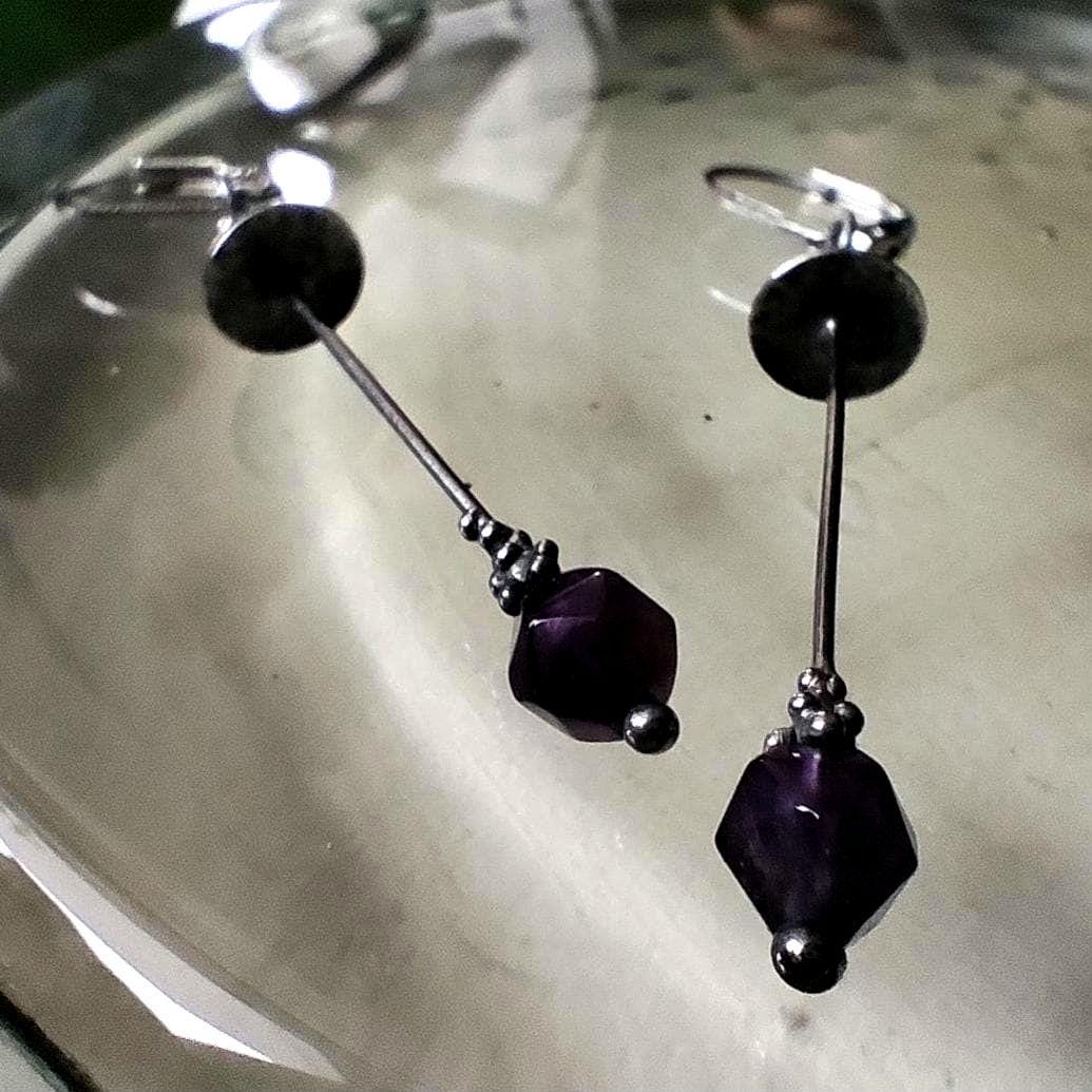 Amethyst Mushroom Earrings – Silver Tone