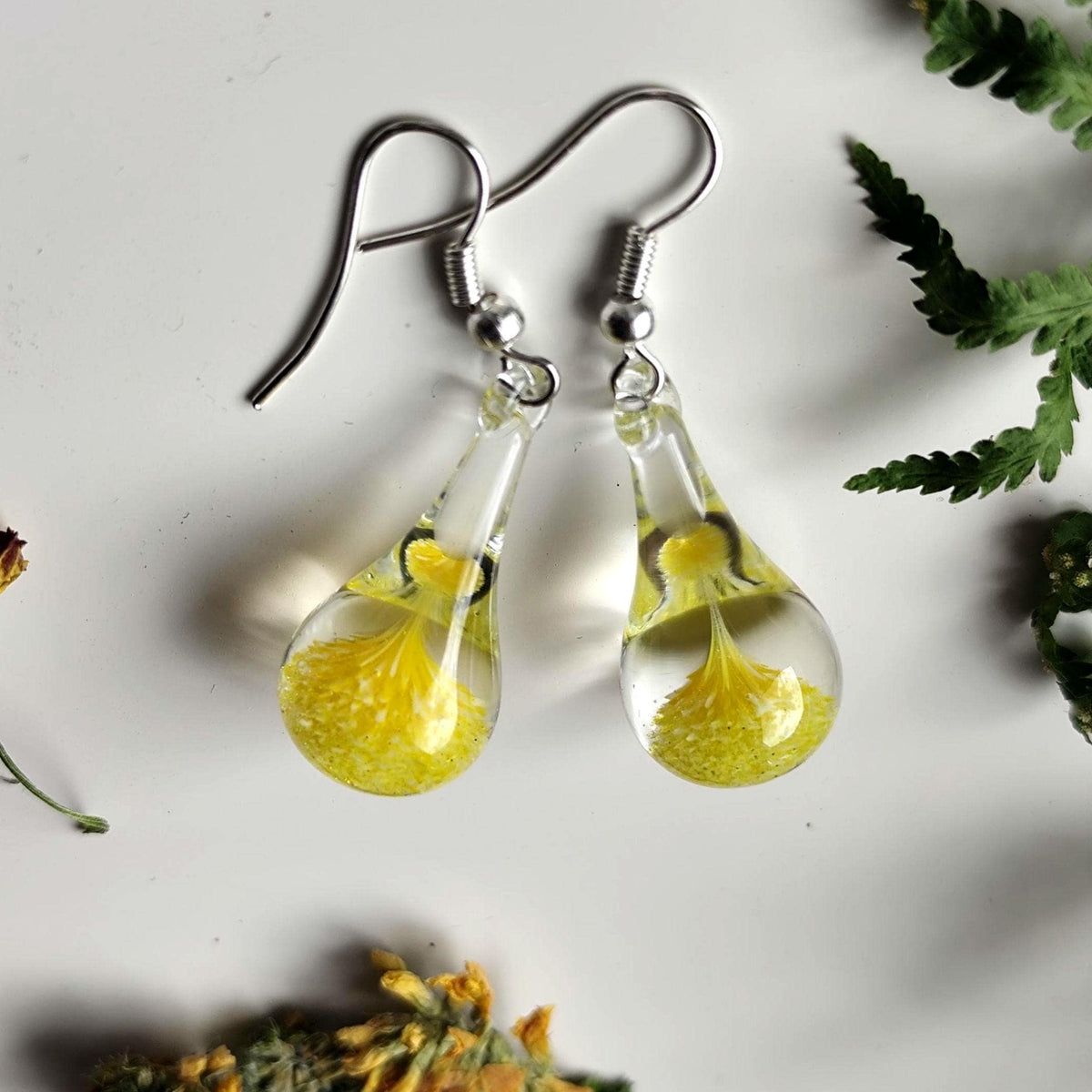 Yellow and Clear Glass Drop Earrings