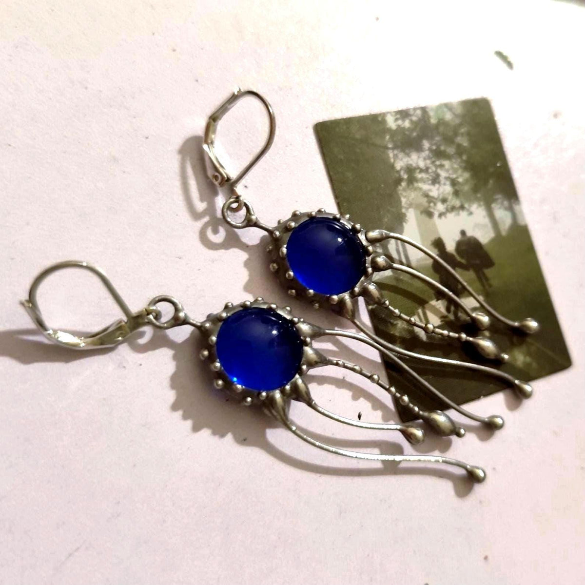 Blue Glass Jellyfish Earrings – Silver Tone