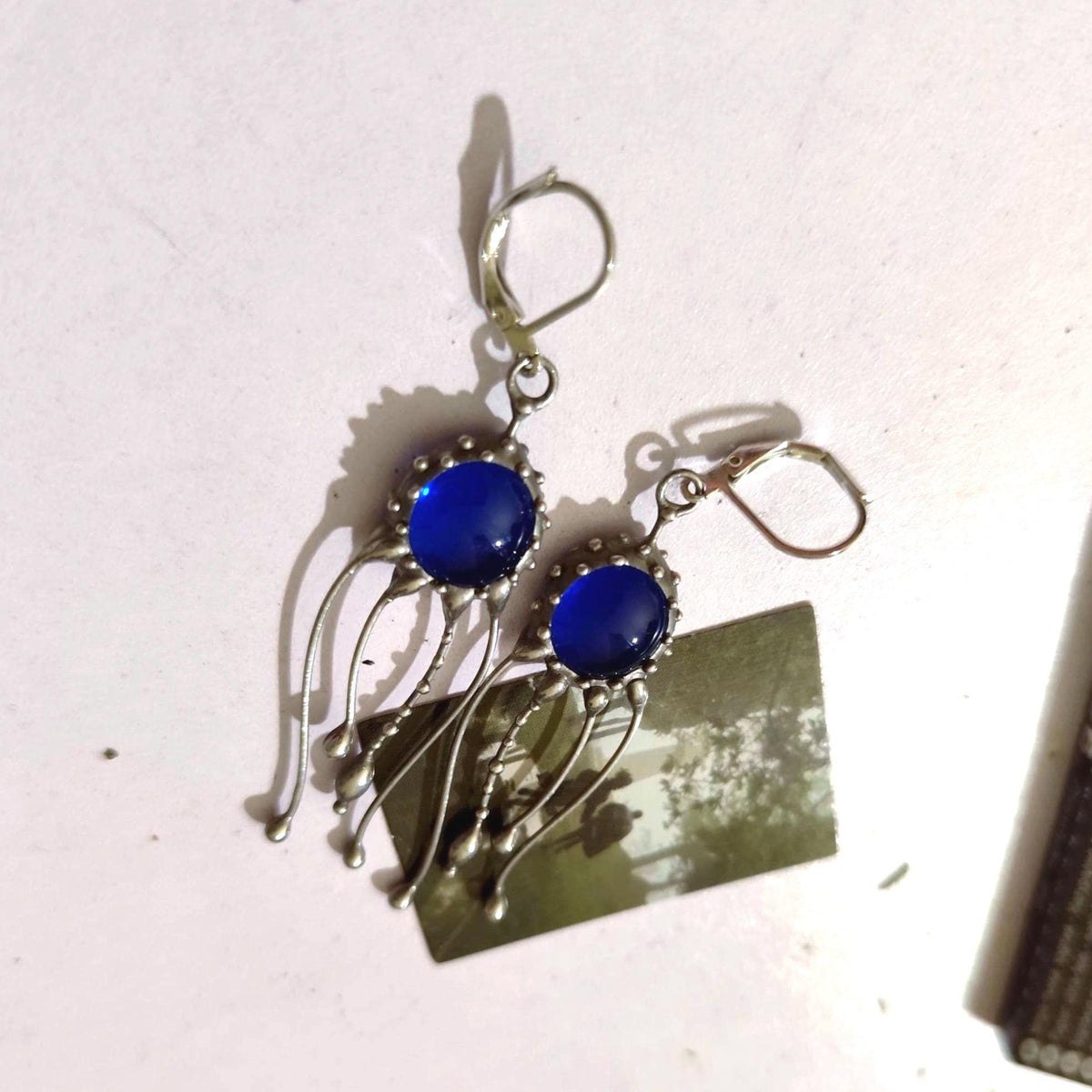 Blue Glass Jellyfish Earrings – Silver Tone