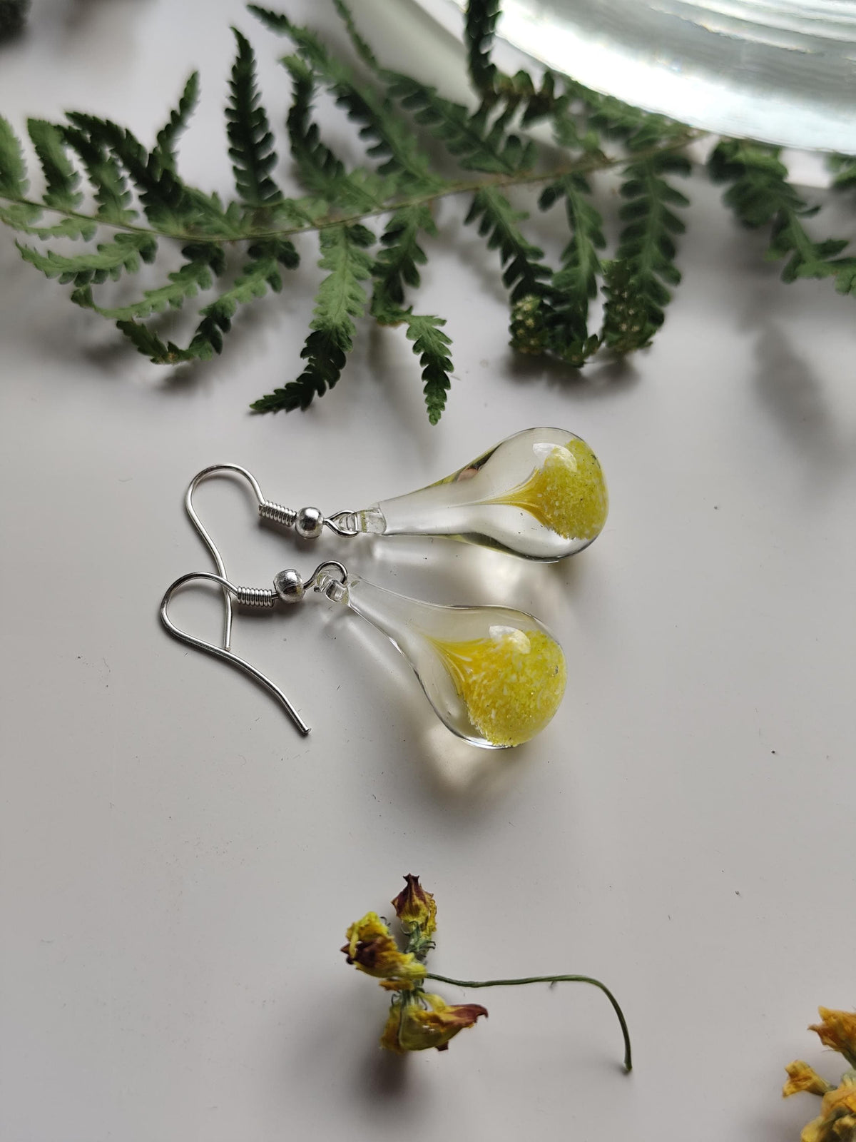 Yellow and Clear Glass Drop Earrings