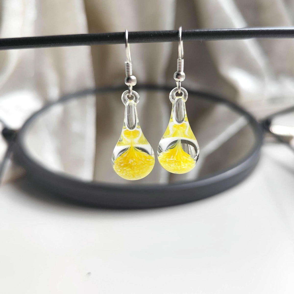 Yellow and Clear Glass Drop Earrings