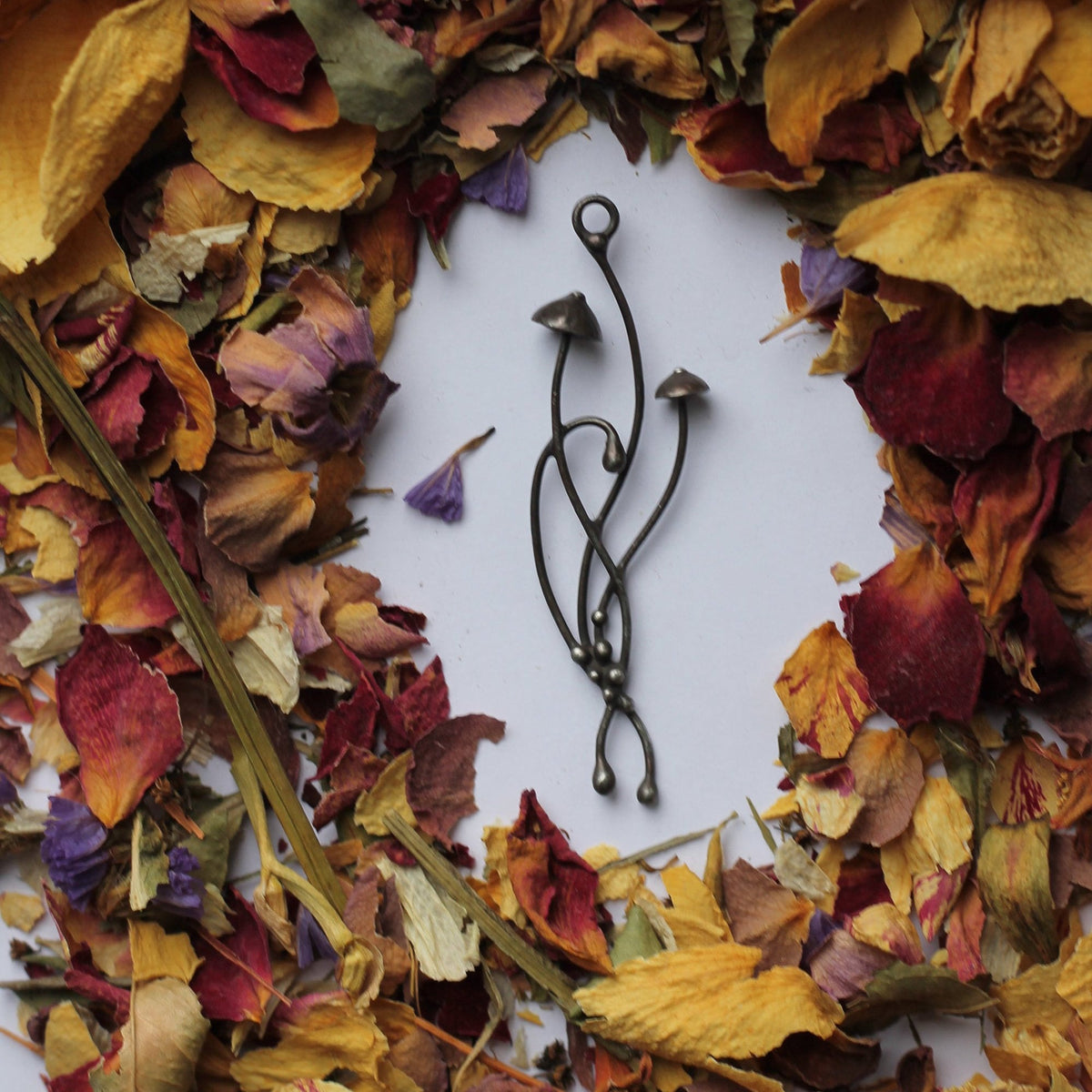 Long Mushroom Pendant Necklace – Blackened Copper
