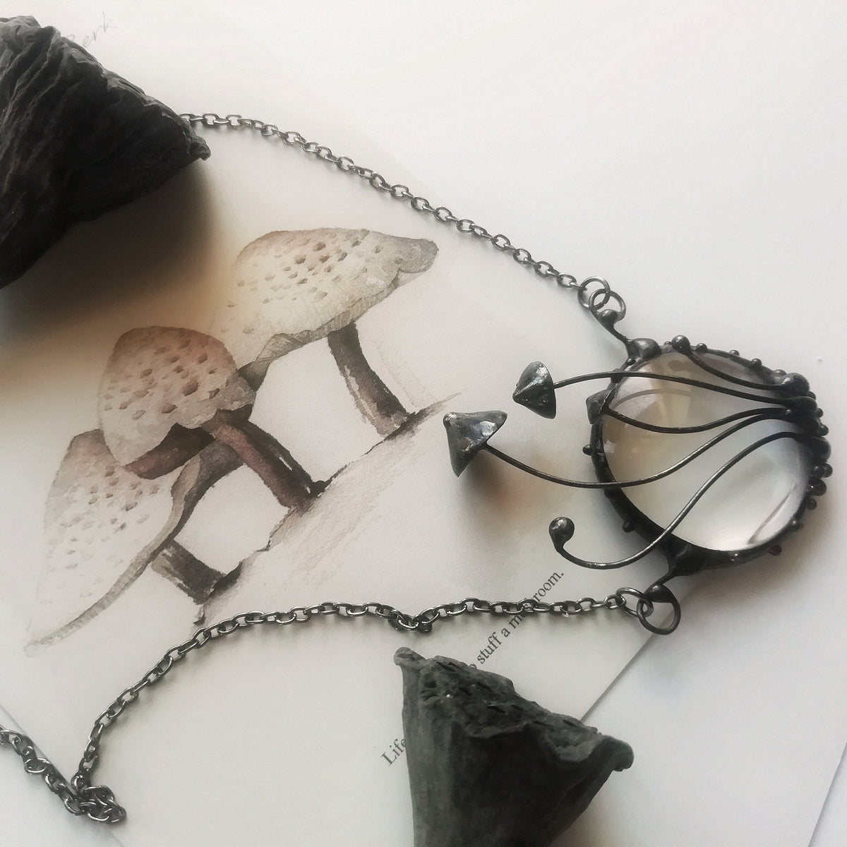 Mushroom Magnifier Necklace – Blackened Copper