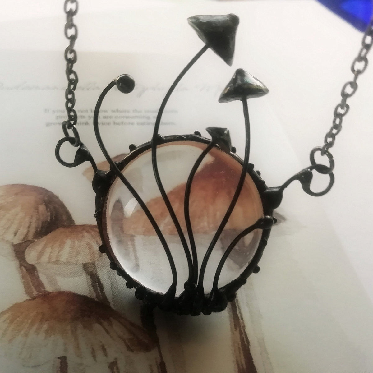 Mushroom Magnifier Necklace – Blackened Copper