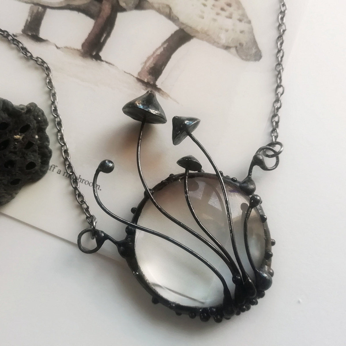 Mushroom Magnifier Necklace – Blackened Copper