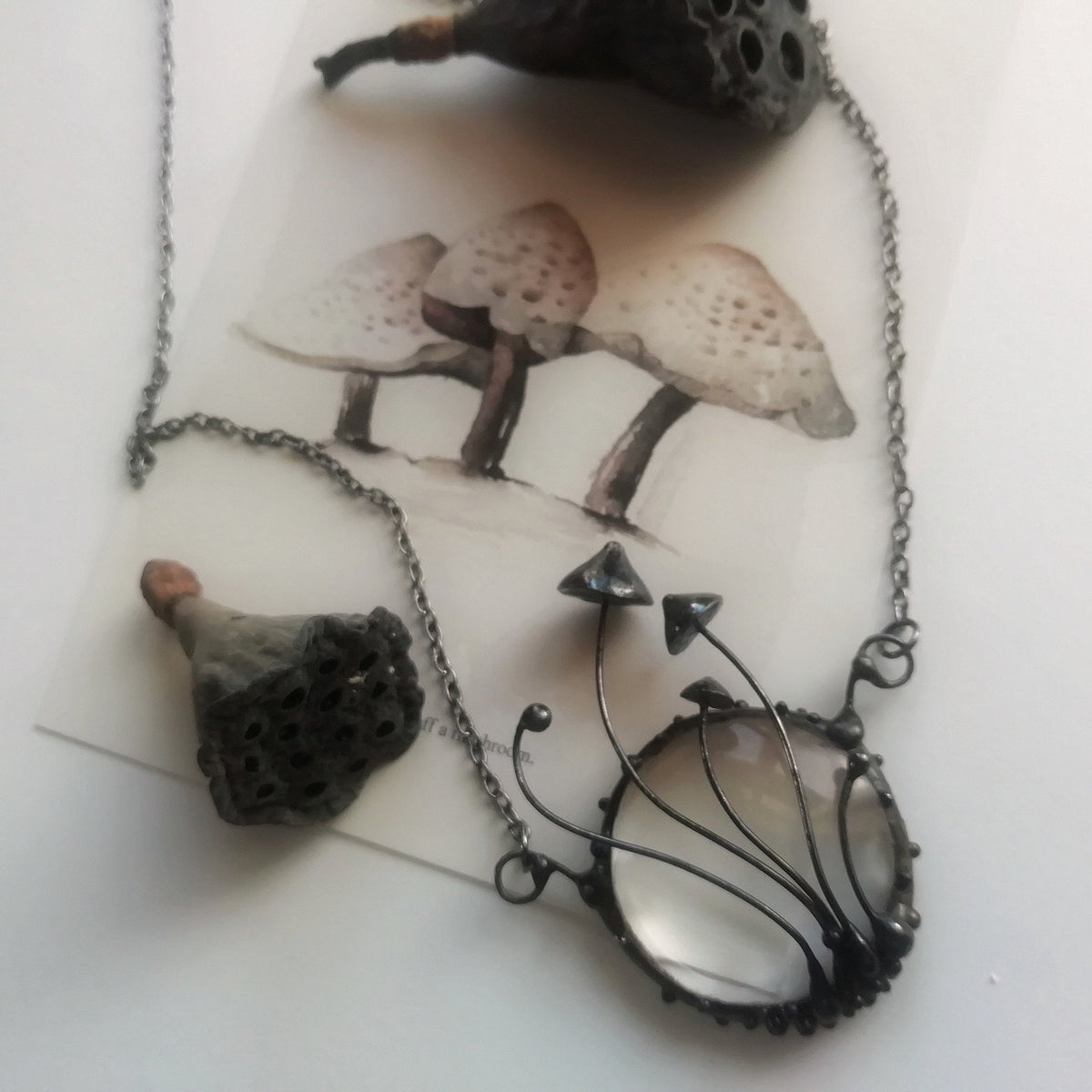 Mushroom Magnifier Necklace – Blackened Copper