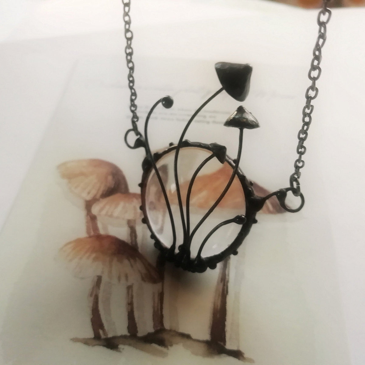 Mushroom Magnifier Necklace – Blackened Copper