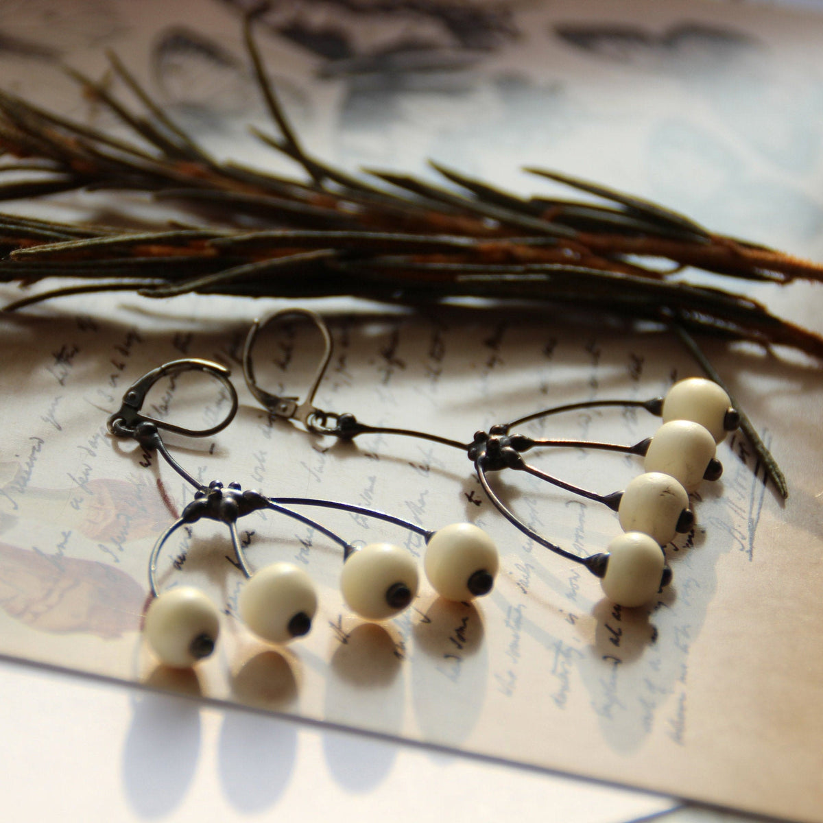 Bone Bead Branch Earrings – Blackened Copper