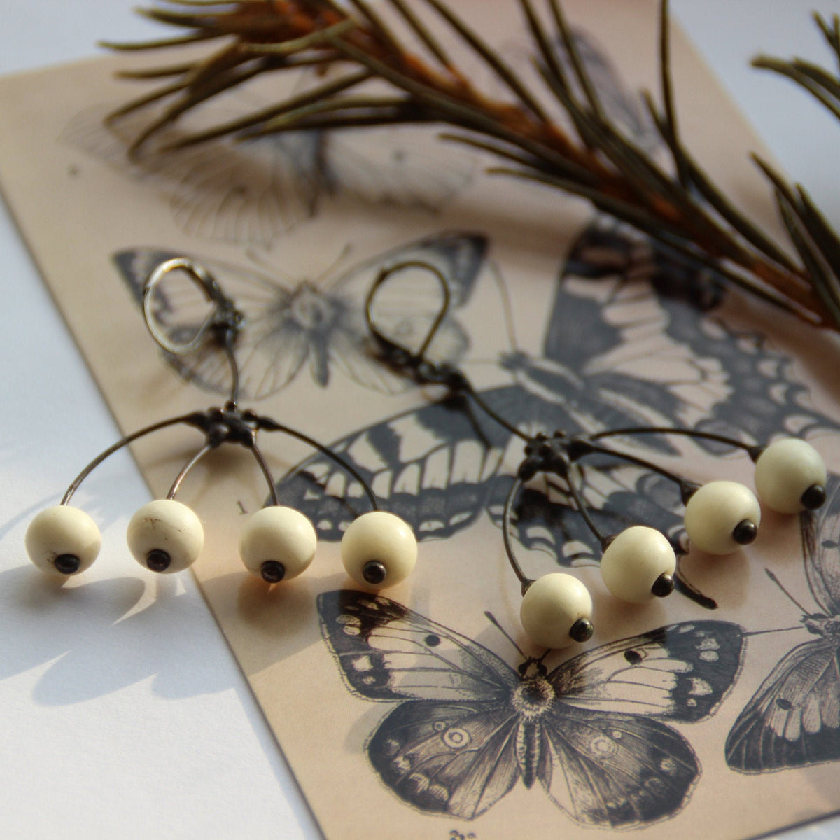 Bone Bead Branch Earrings – Blackened Copper