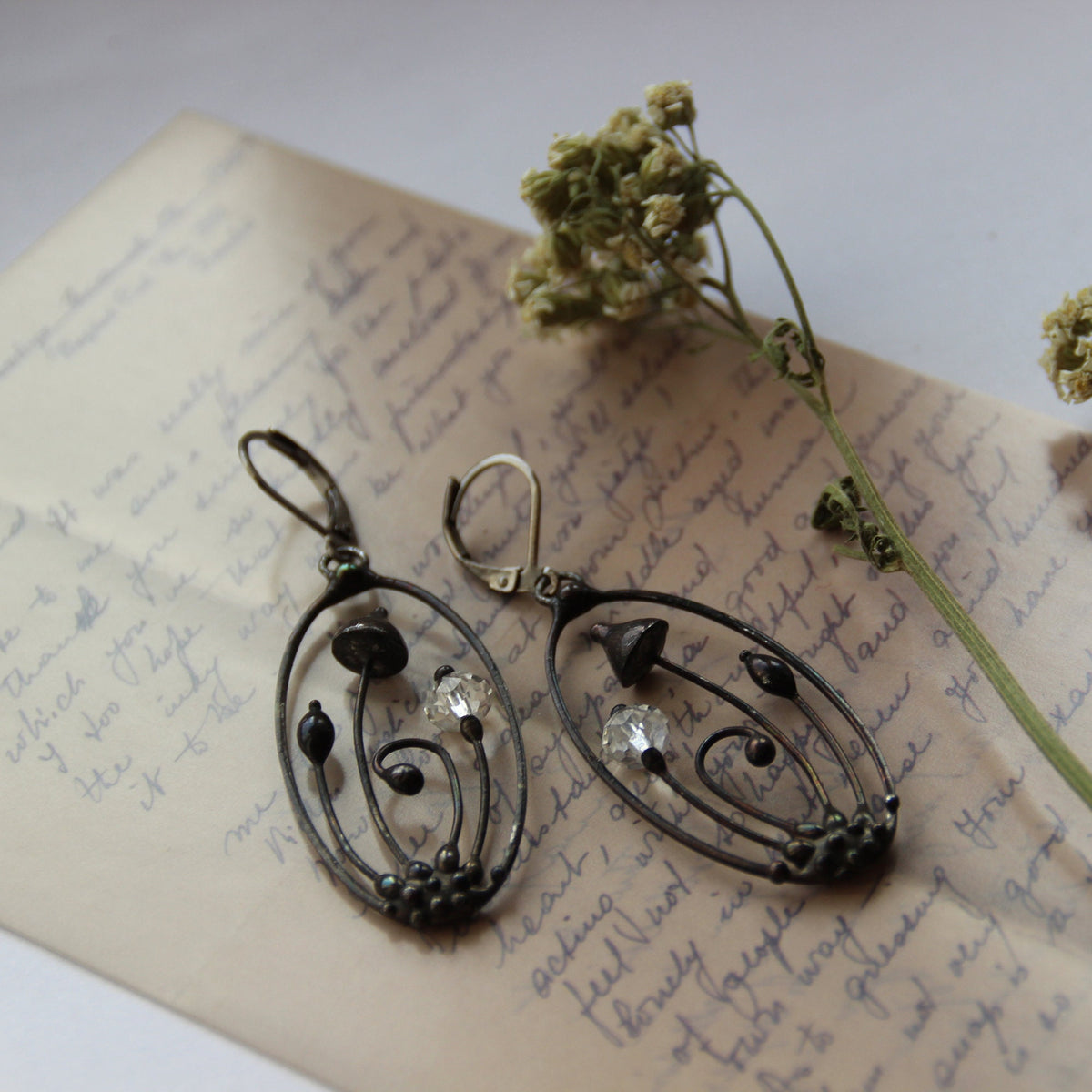 Faceted Clear Glass Mushroom Earrings – Blackened Copper
