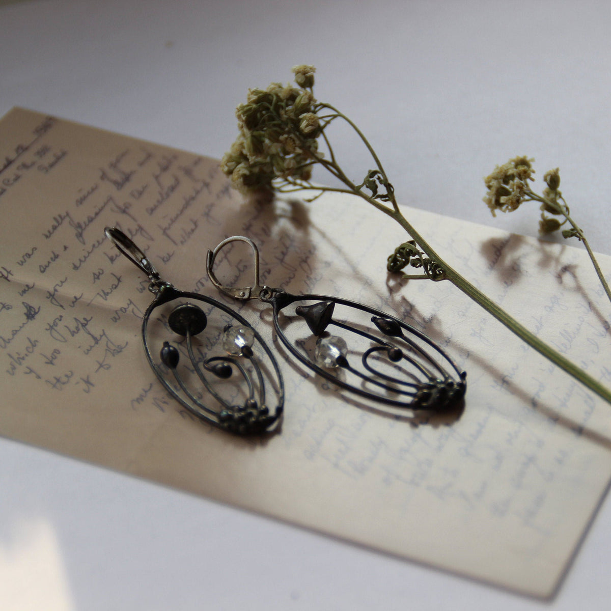 Faceted Clear Glass Mushroom Earrings – Blackened Copper