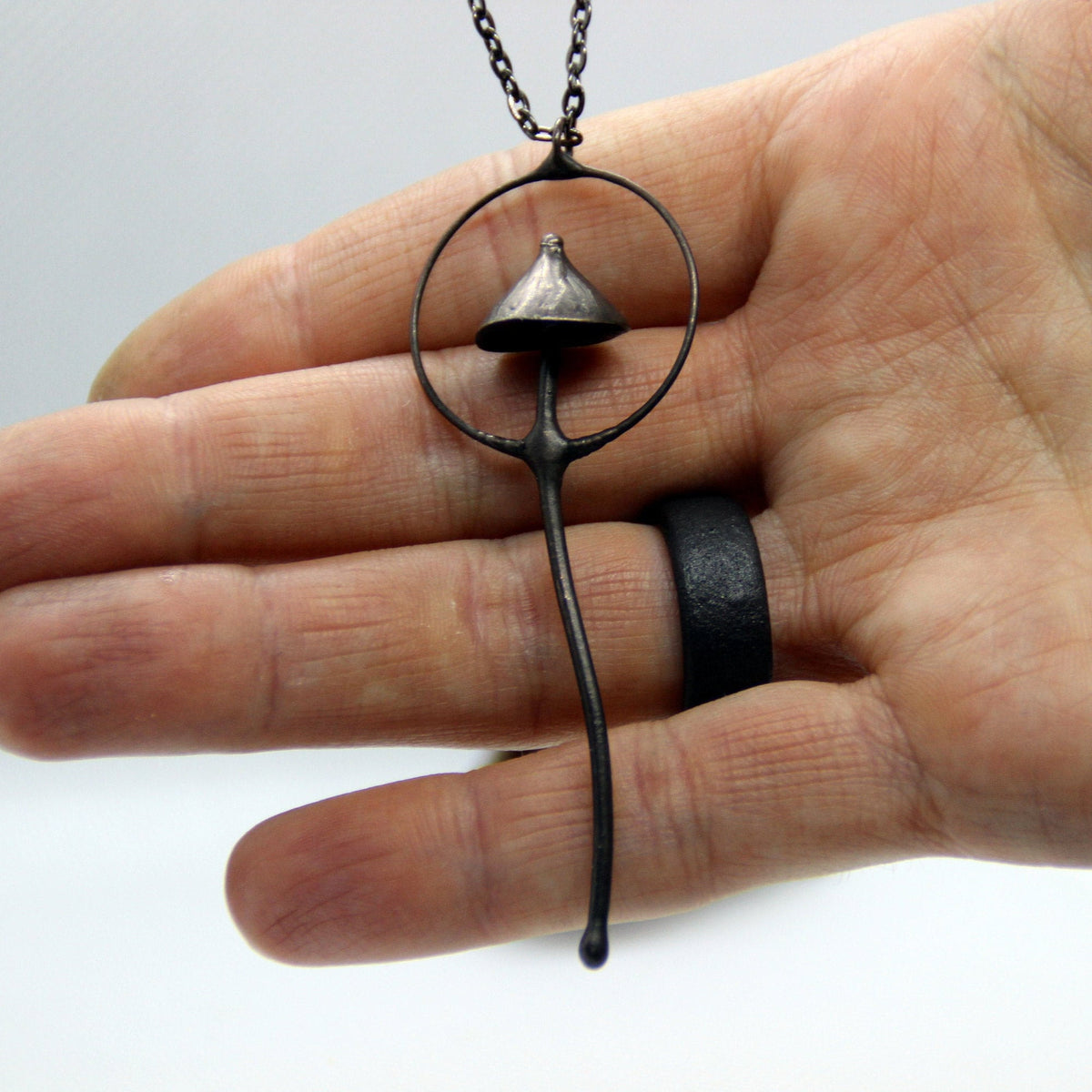 Single Mushroom Pendant Necklace – Blackened Copper
