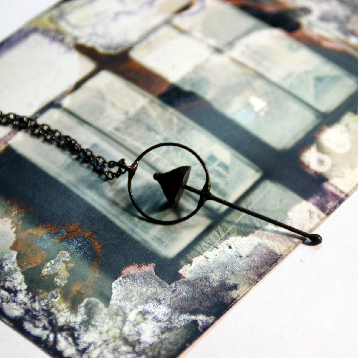 Black Mushroom Circle Pendant Necklace – Blackened Copper
