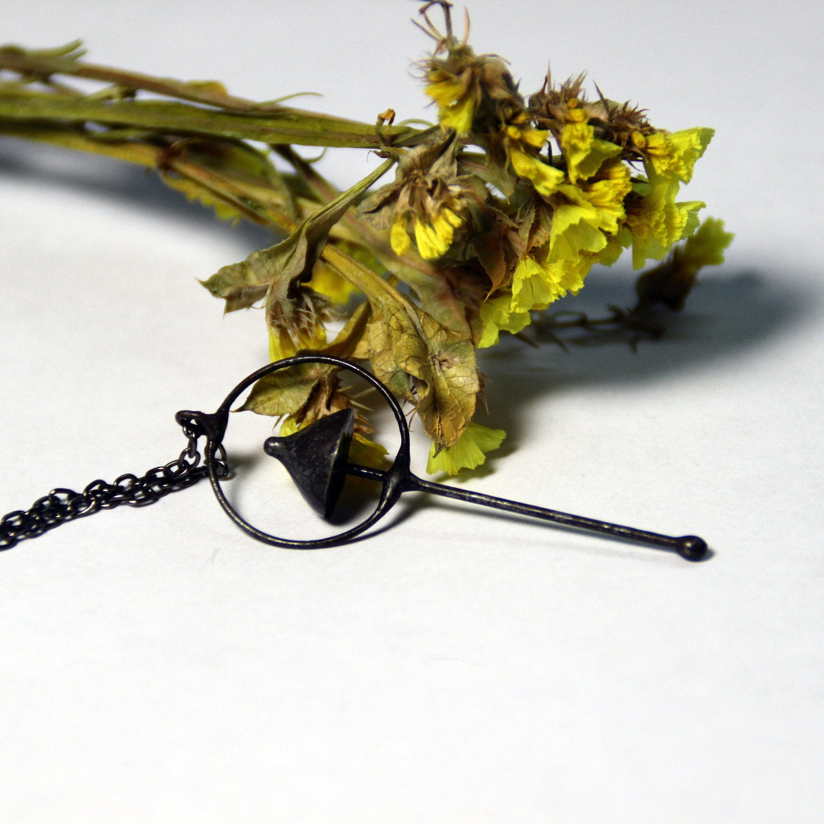 Black Mushroom Circle Pendant Necklace – Blackened Copper