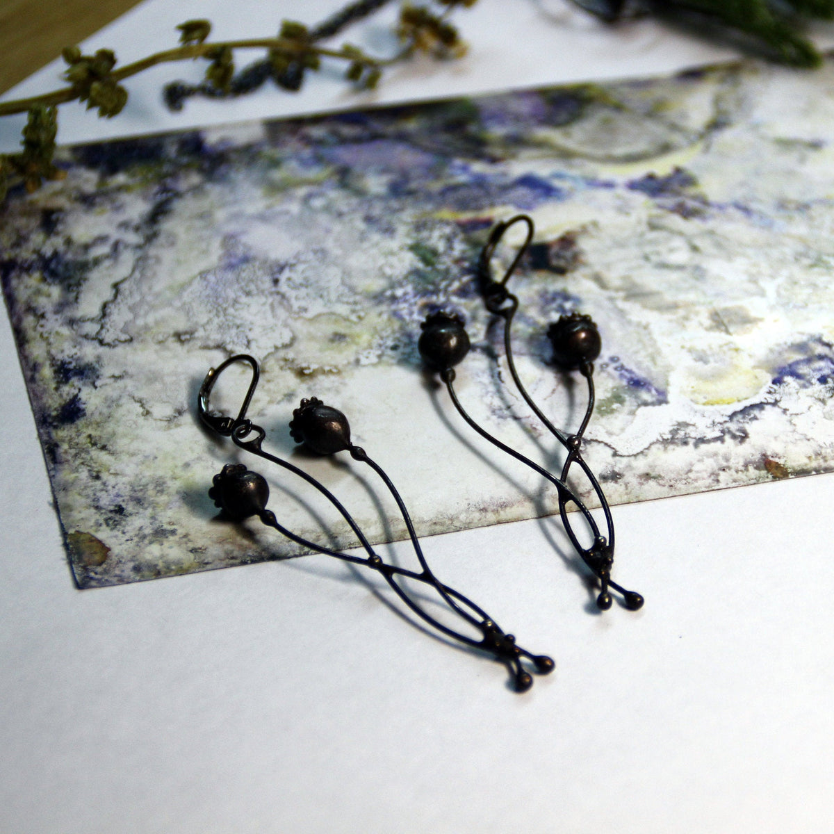 Black Poppy Seed Pod Earrings – Blackened Copper
